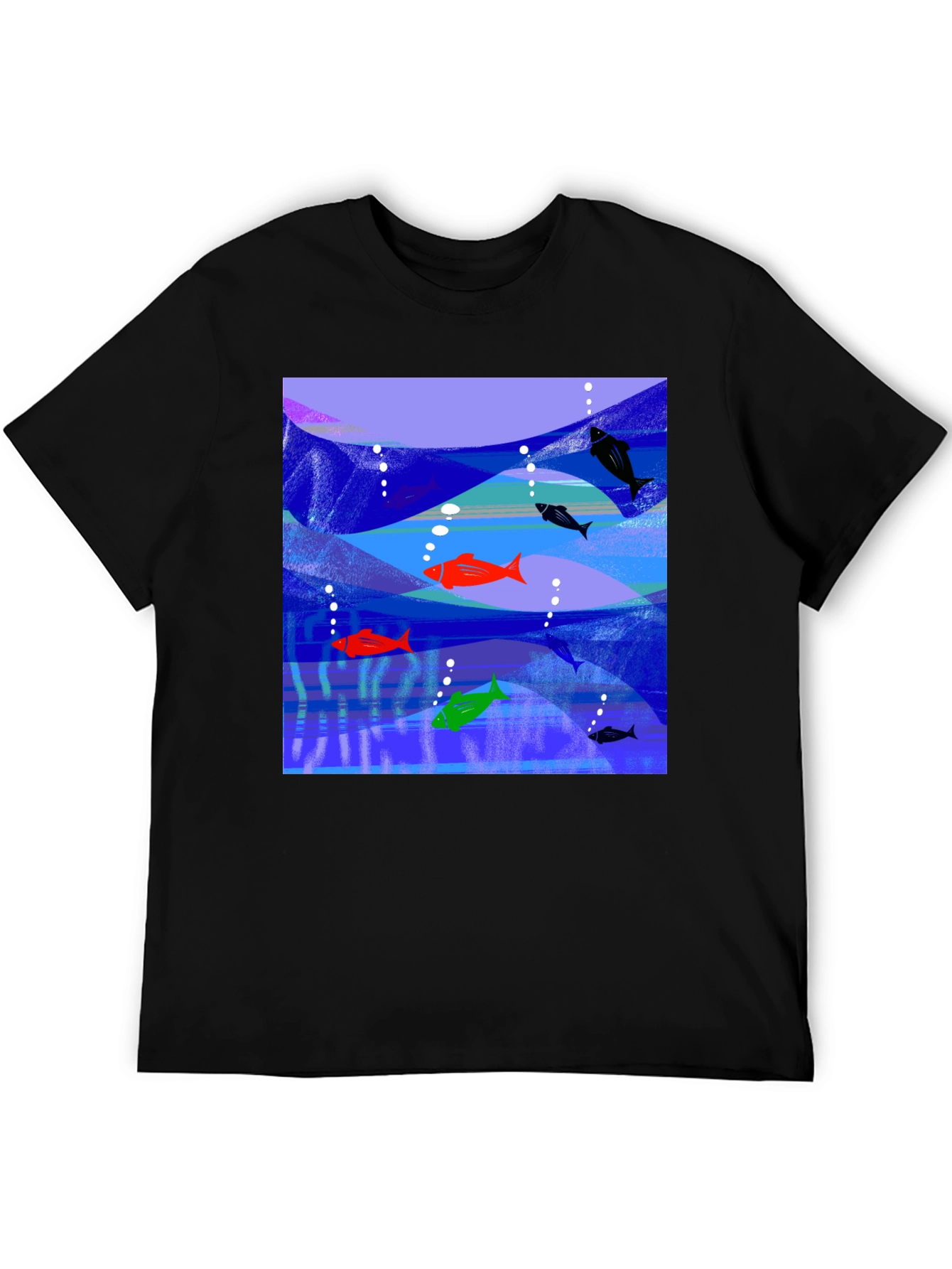 Aquatic Fish Graphic Tee - Mens Black T-Shirt