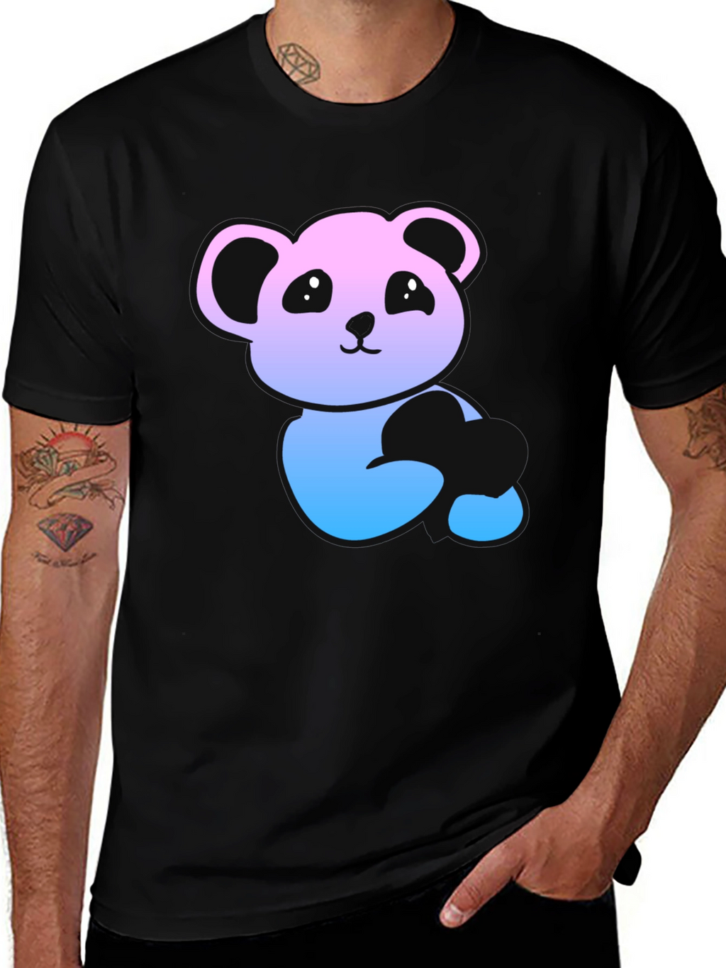 Panda Gradient Graphic T-Shirt - Mens Black Tee