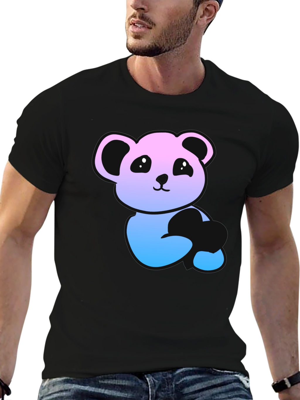 Panda Gradient Graphic T-Shirt - Mens Black Tee