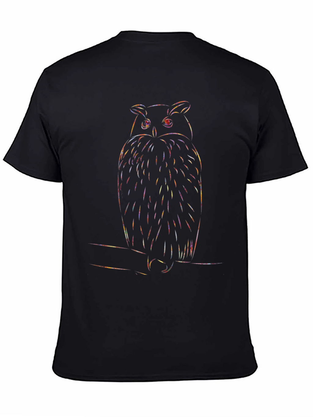 Rainbow Owl Graphic Print Black T-Shirt