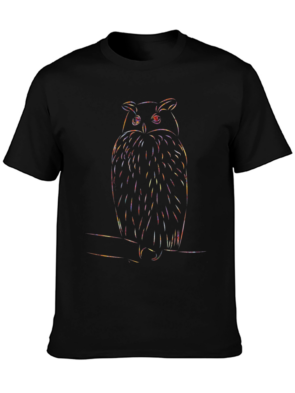 Rainbow Owl Graphic Print Black T-Shirt