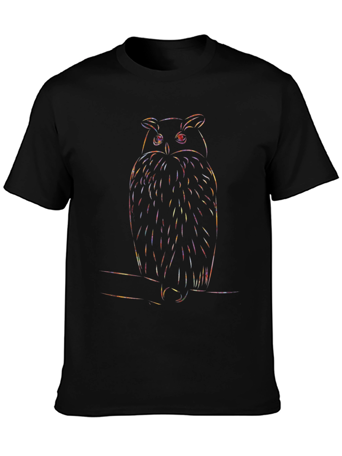 Rainbow Owl Graphic Print Black T-Shirt