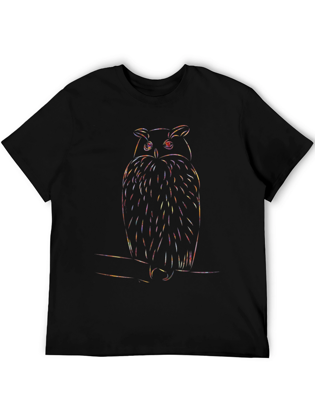 Rainbow Owl Graphic Print Black T-Shirt