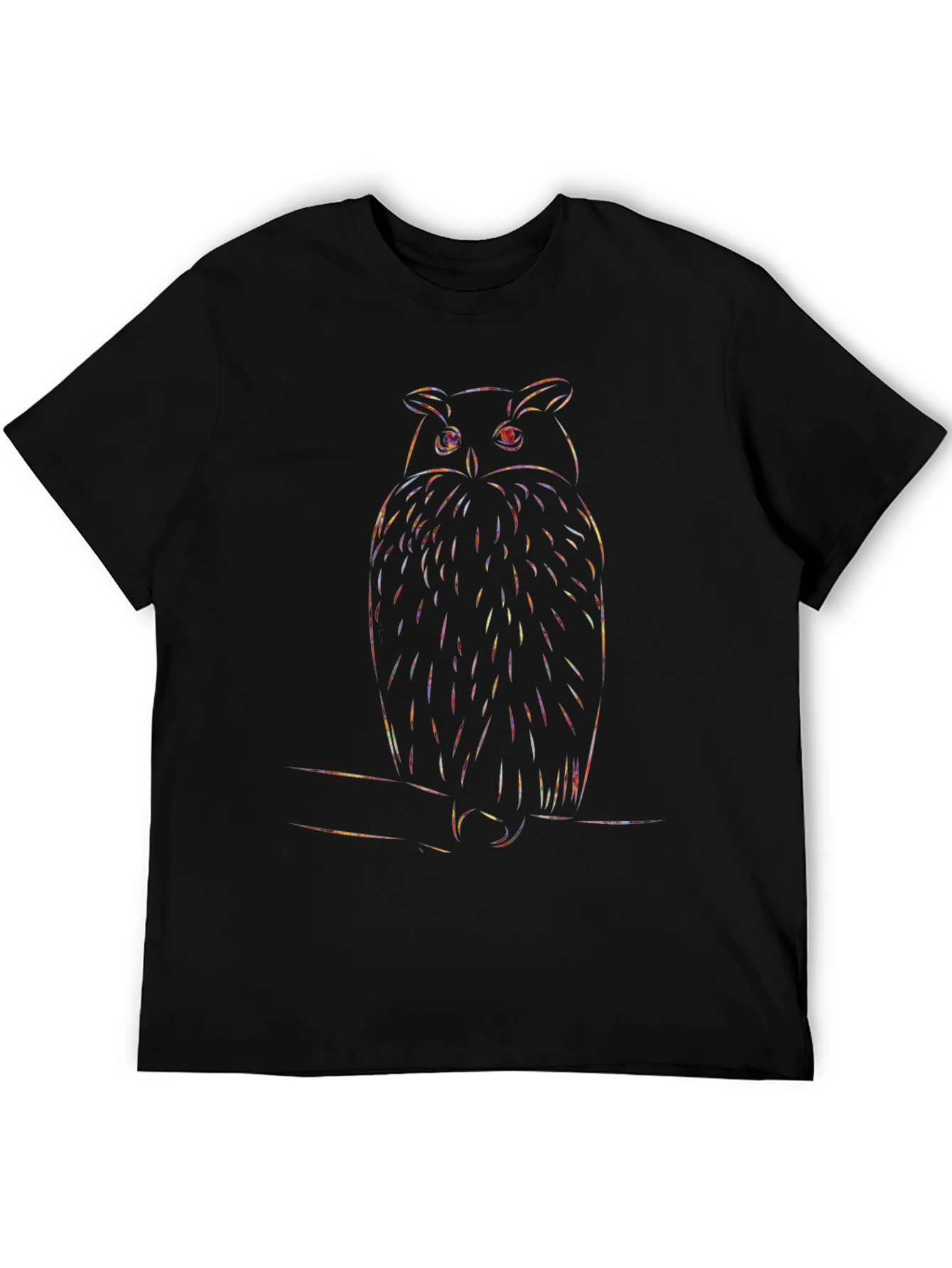 Rainbow Owl Graphic Print Black T-Shirt
