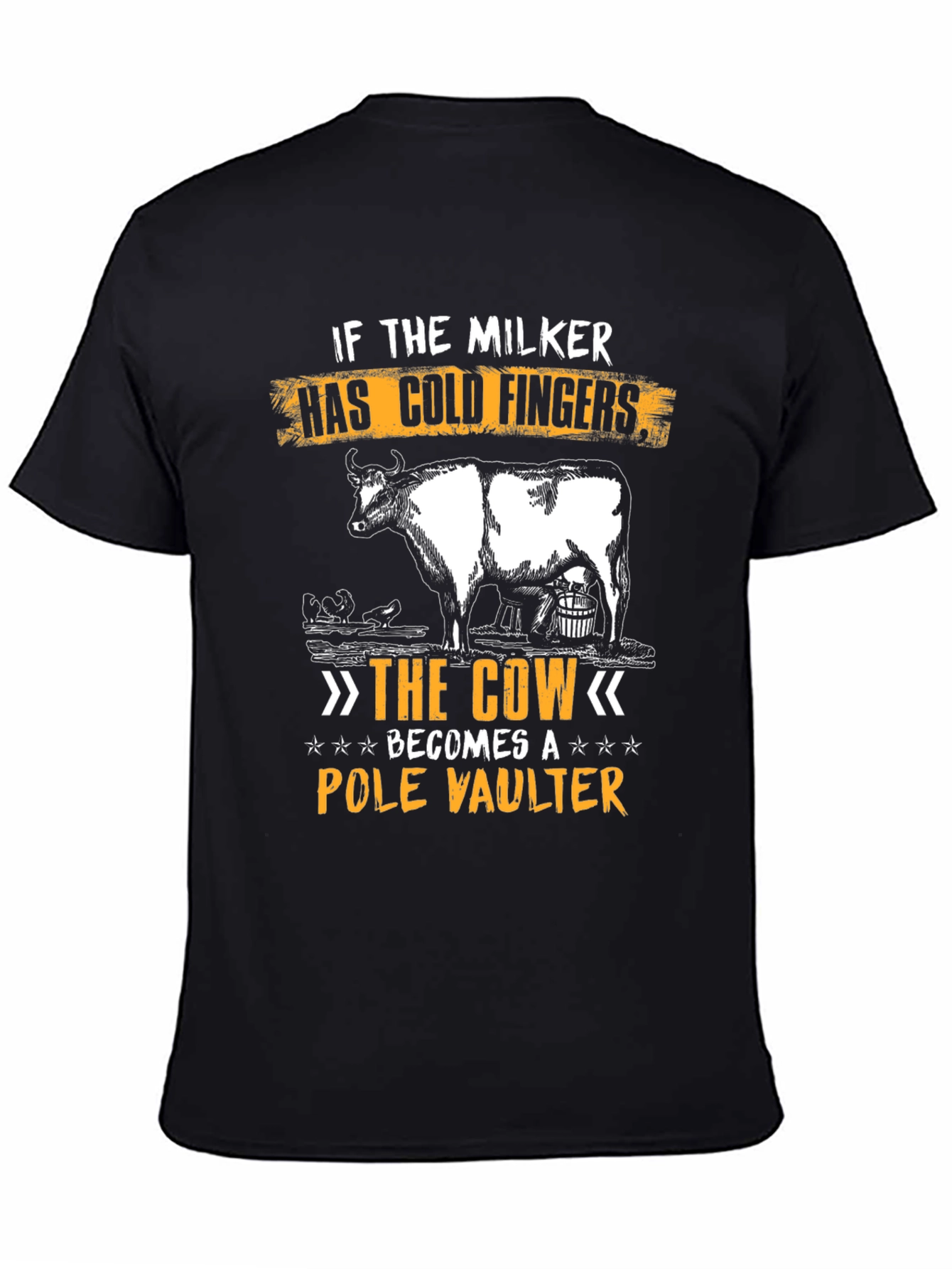 Funny Milker & Cow T-Shirt - Cold Fingers Pole Vault