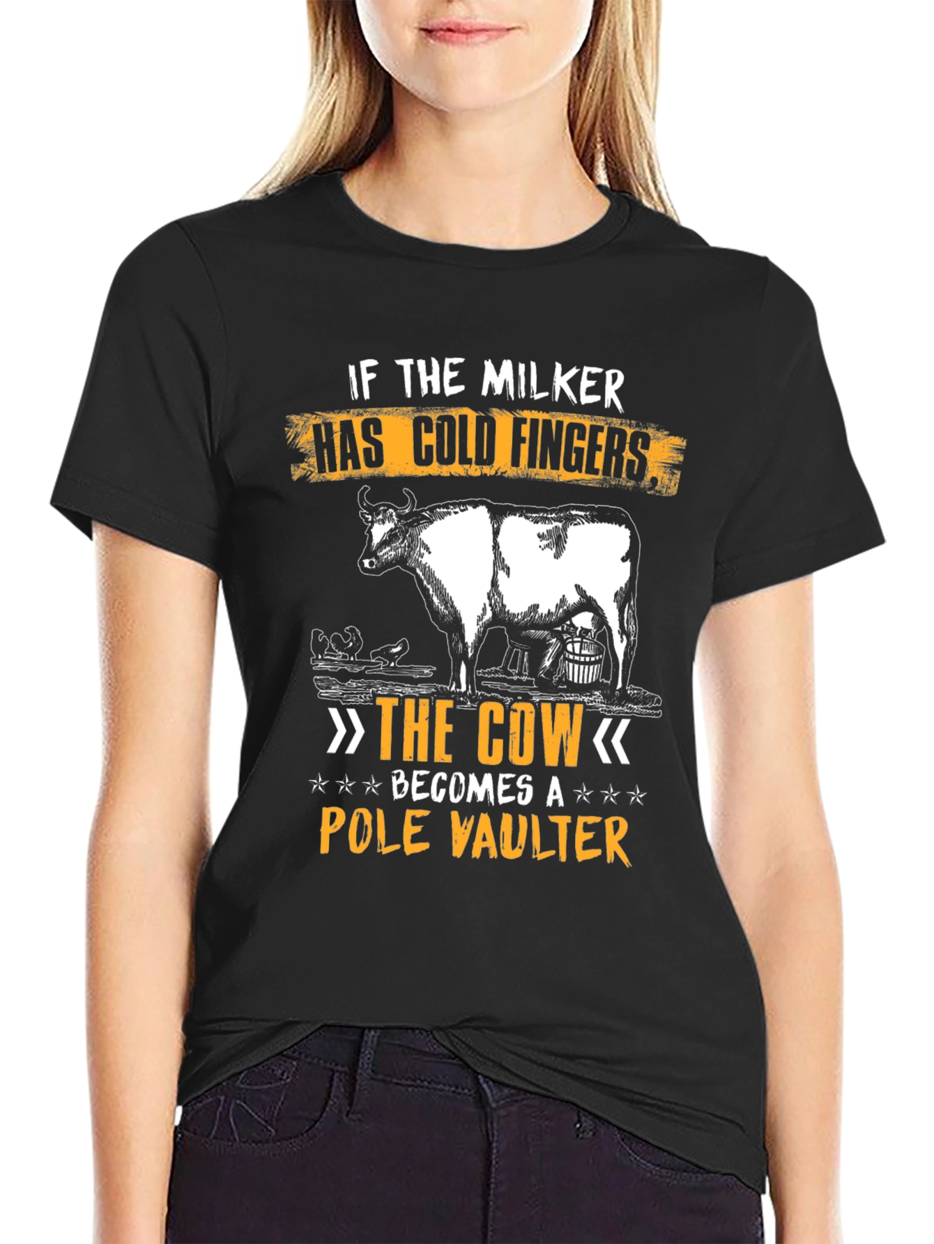 Funny Milker & Cow T-Shirt - Cold Fingers Pole Vault