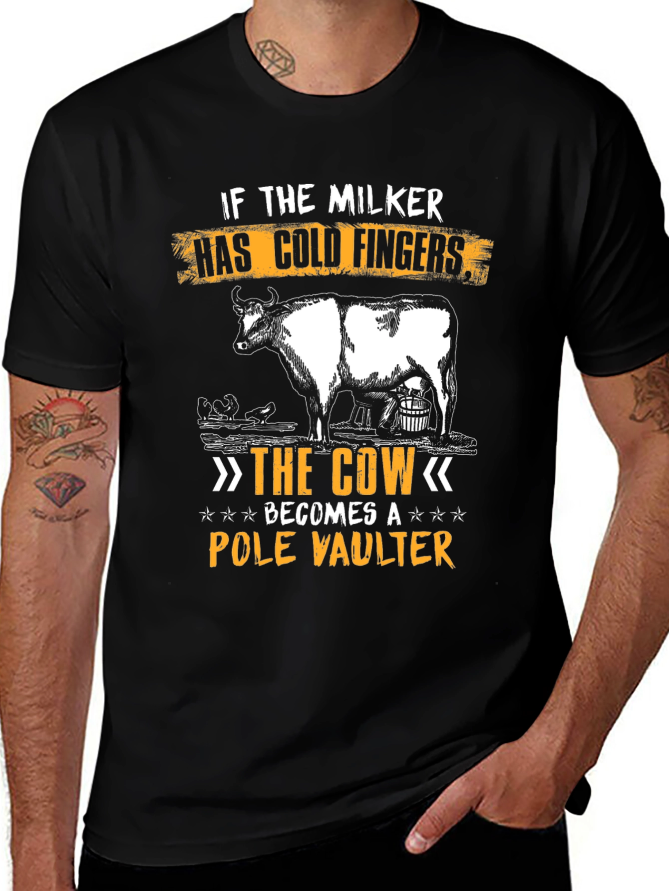 Funny Milker & Cow T-Shirt - Cold Fingers Pole Vault