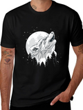 Wolf Howling at Moon Black T-Shirt