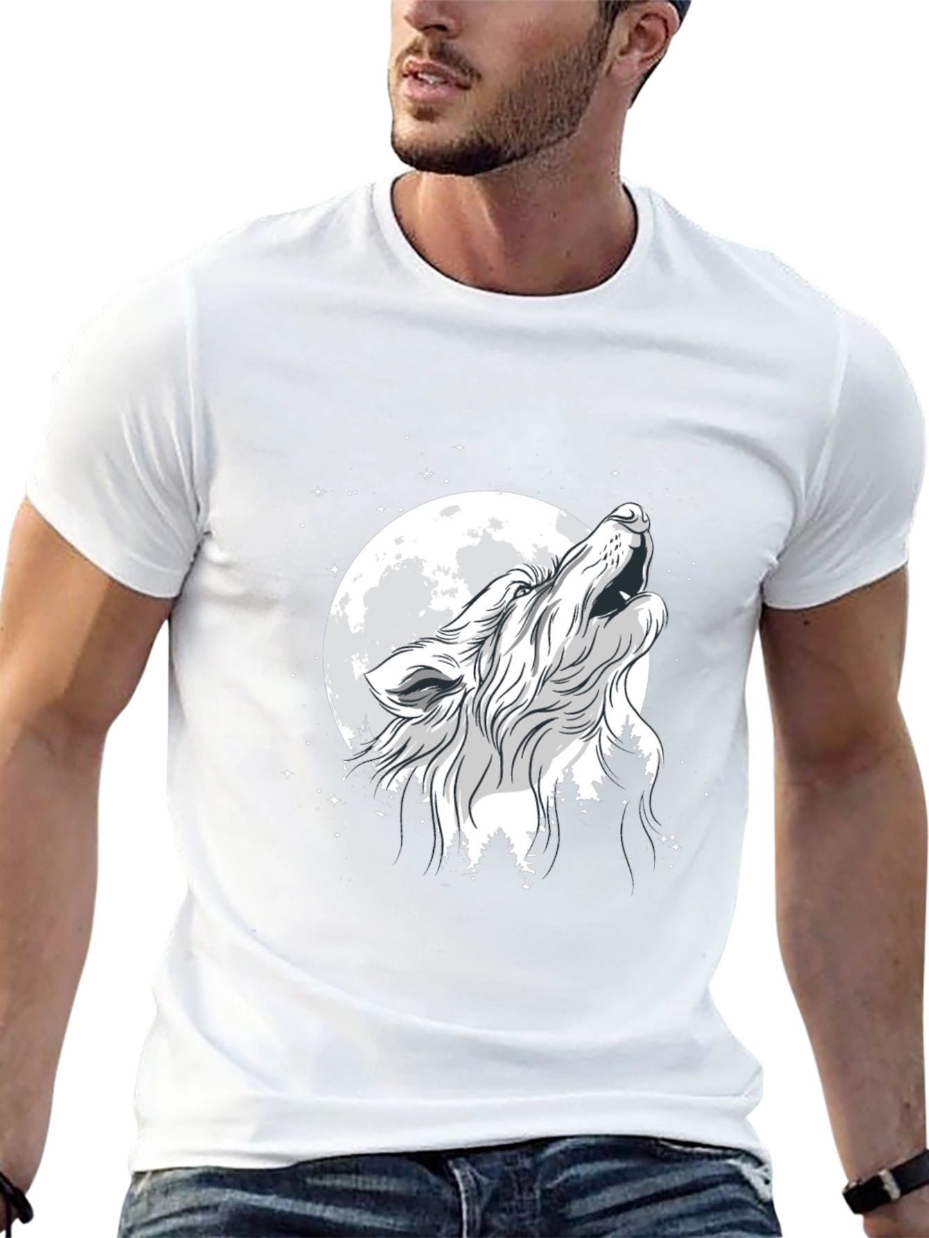 Wolf Howling at Moon Black T-Shirt