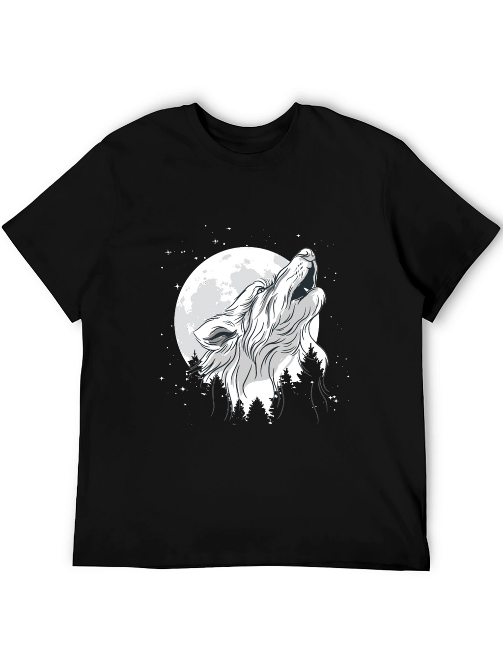 Wolf Howling at Moon Black T-Shirt