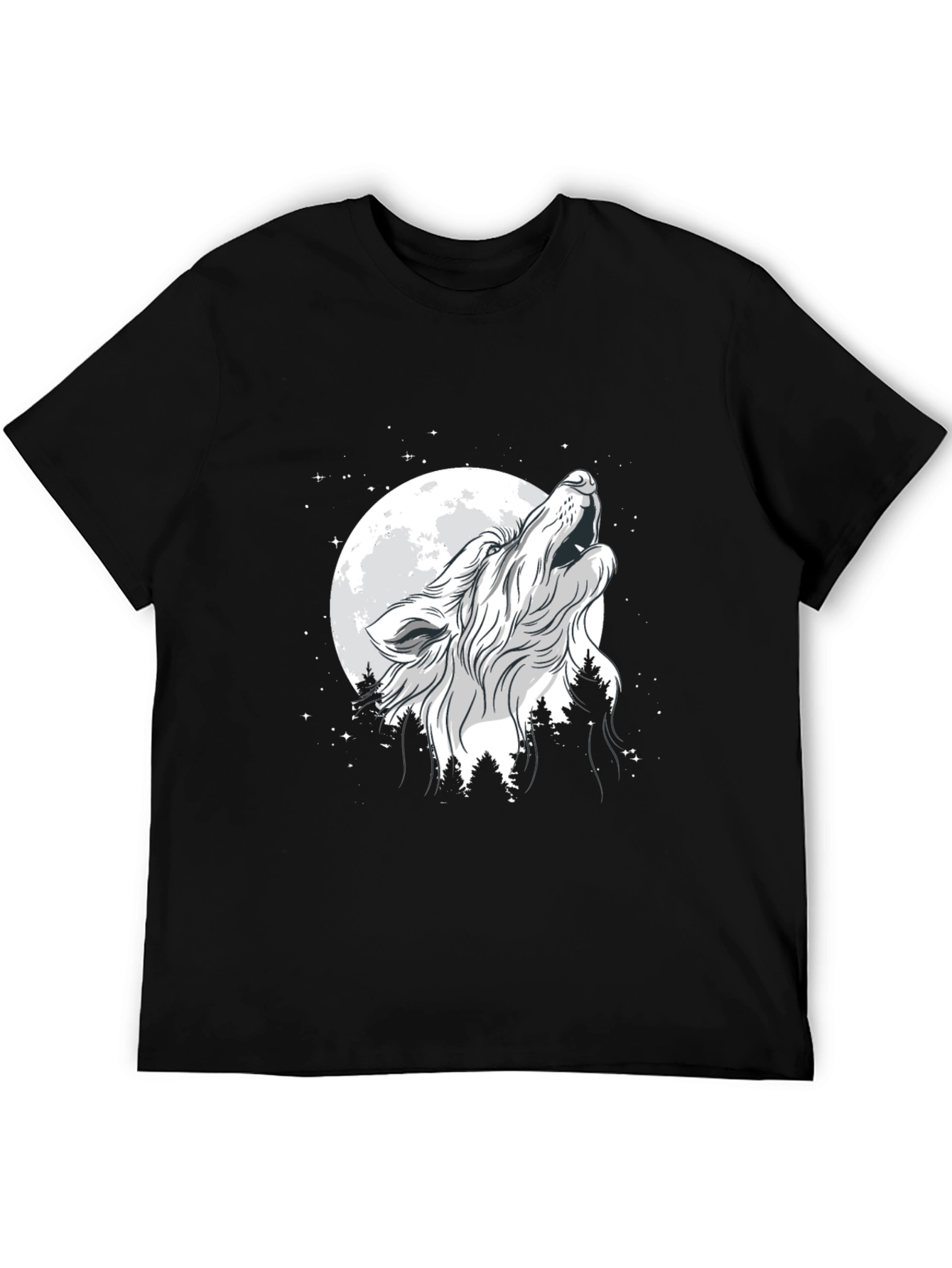 Wolf Howling at Moon Black T-Shirt
