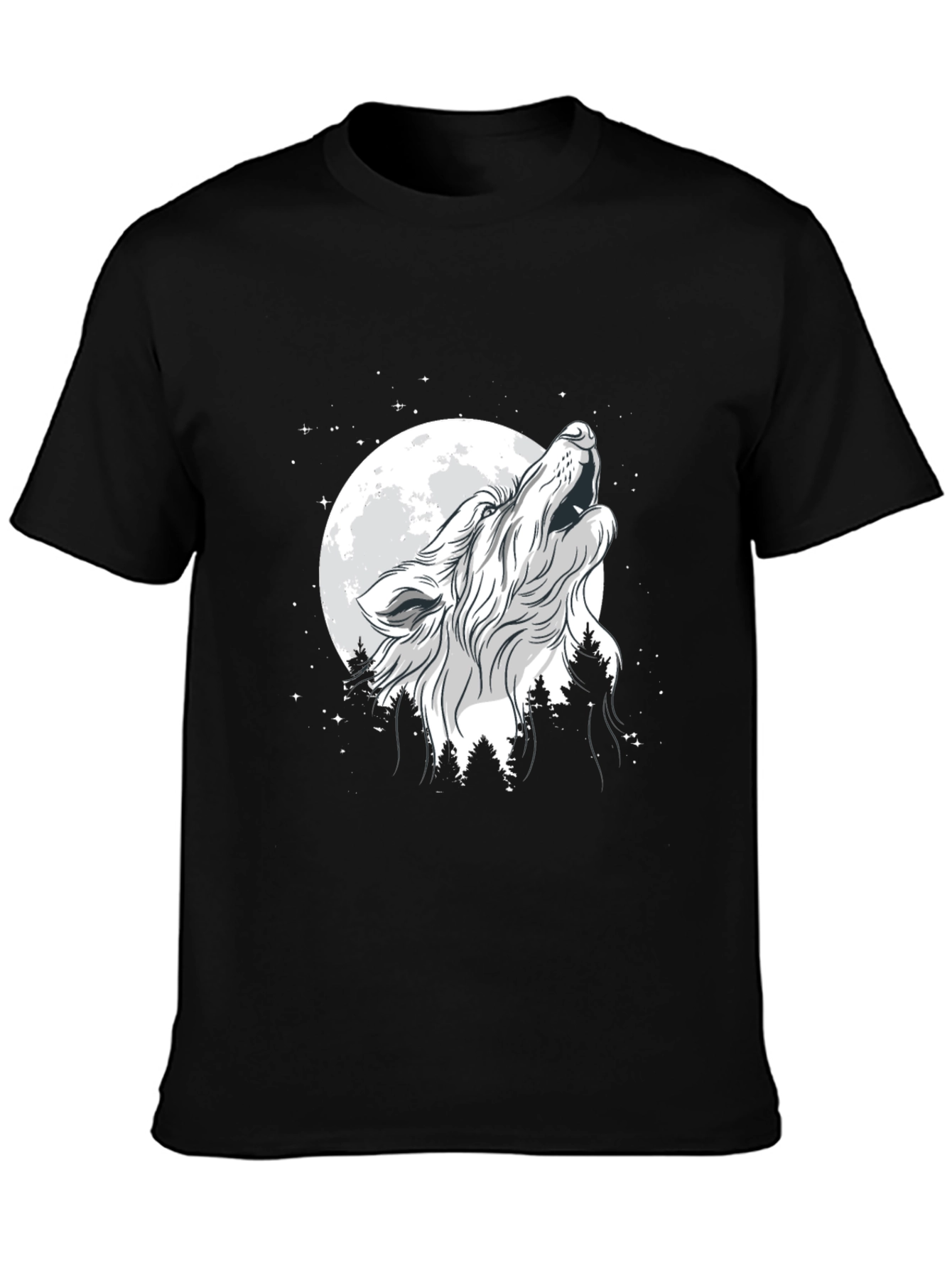 Wolf Howling at Moon Black T-Shirt