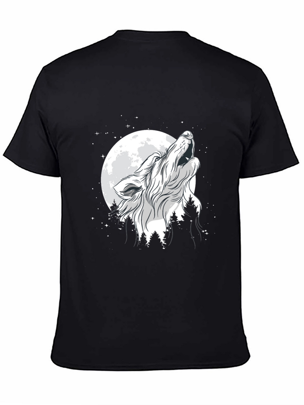 Wolf Howling at Moon Black T-Shirt