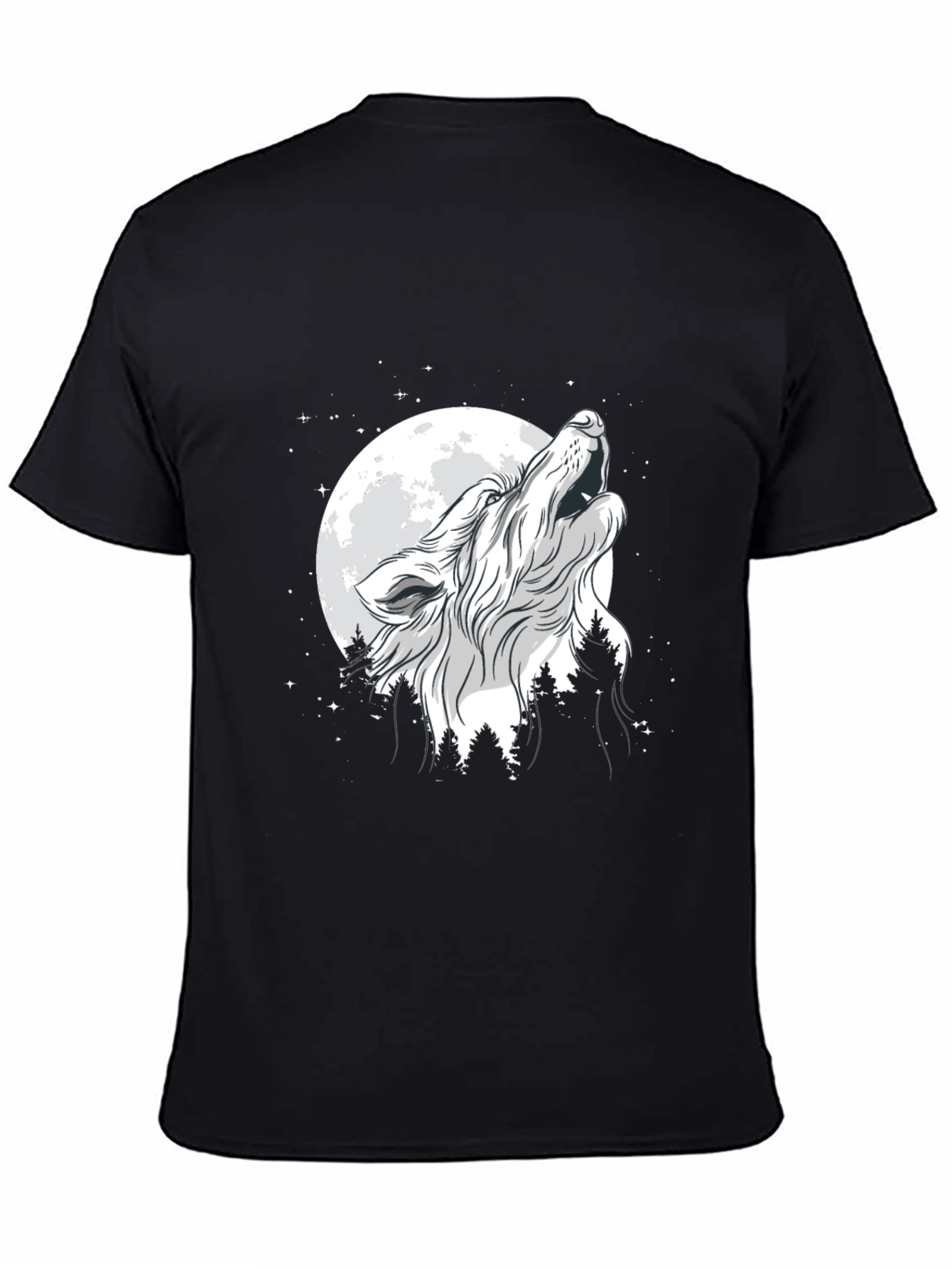 Wolf Howling at Moon Black T-Shirt