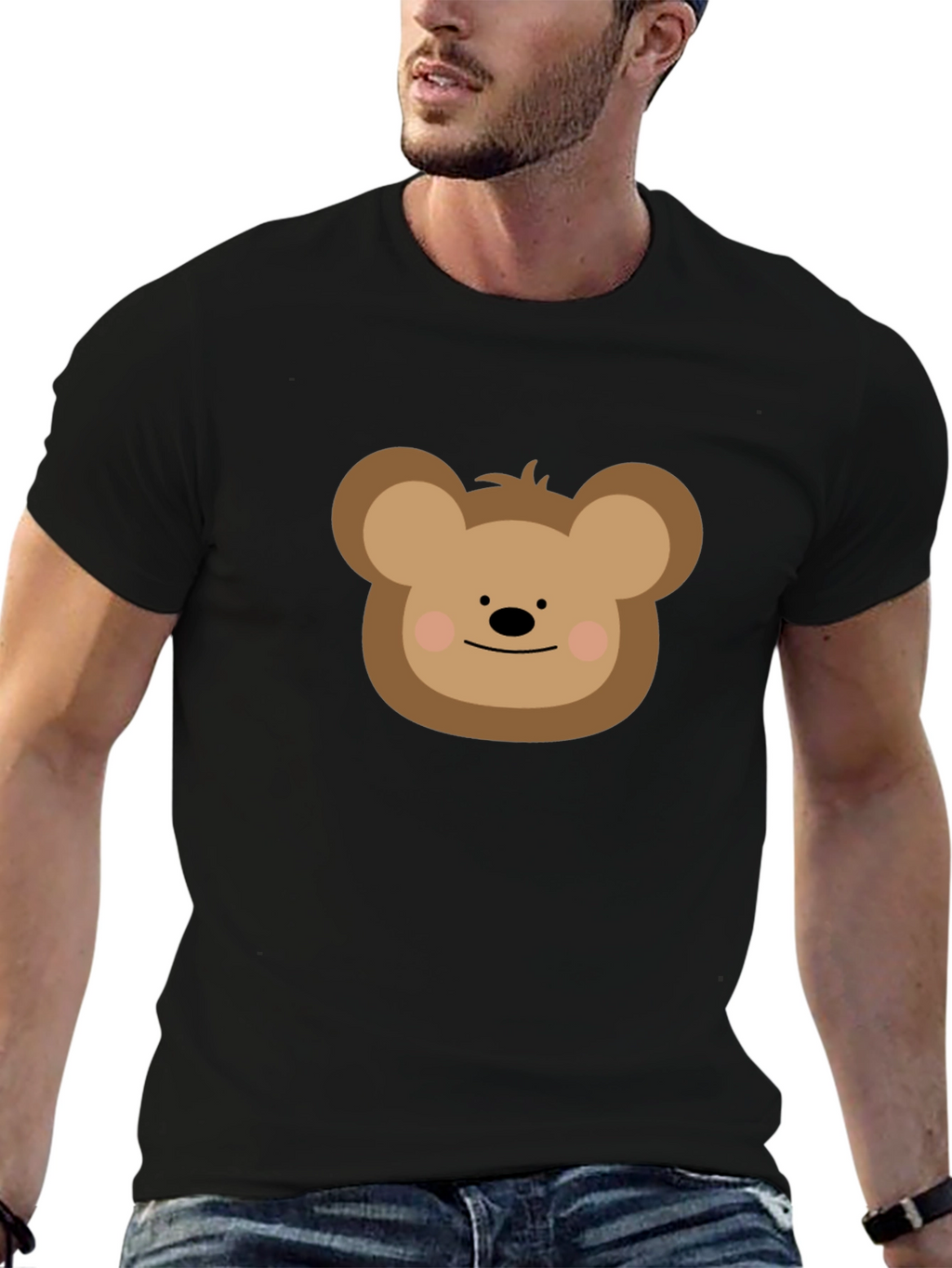 Cute Cartoon Bear T-Shirt - Black