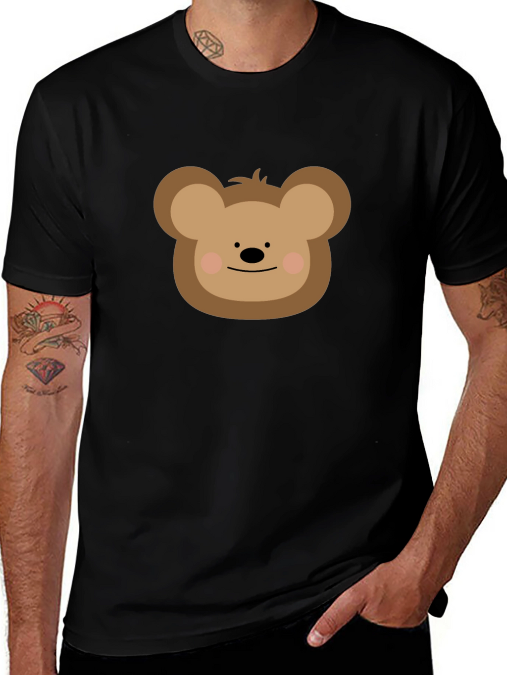 Cute Cartoon Bear T-Shirt - Black