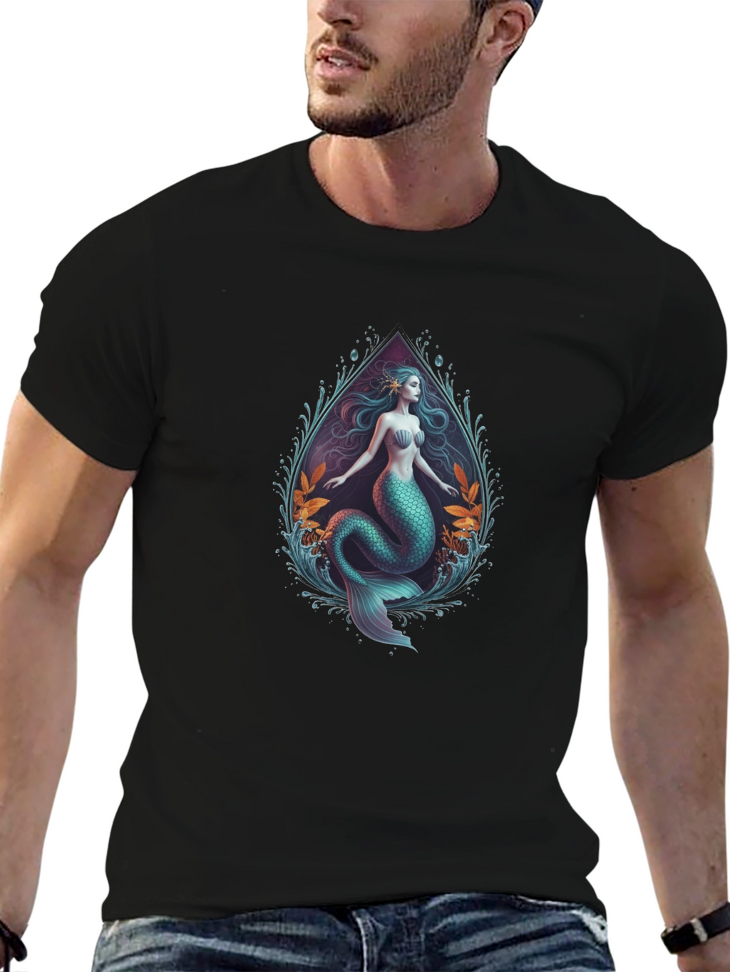 Mermaid Graphic Tee - Black Cotton Blend