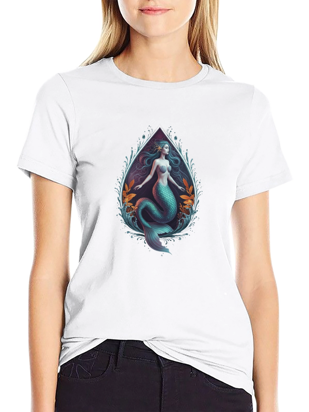 Mermaid Graphic Tee - Black Cotton Blend