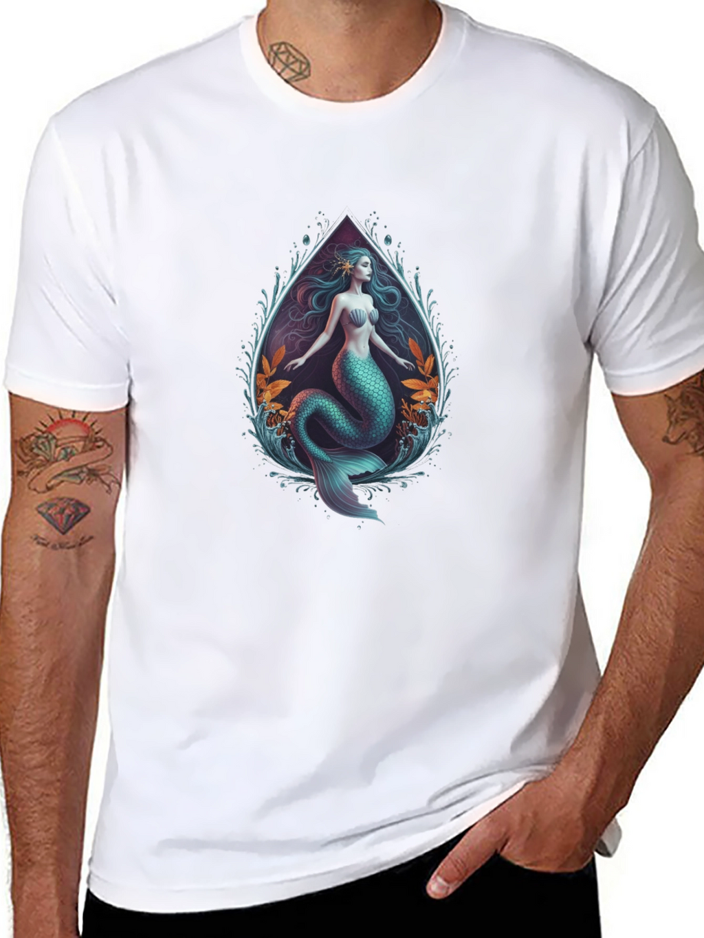 Mermaid Graphic Tee - Black Cotton Blend