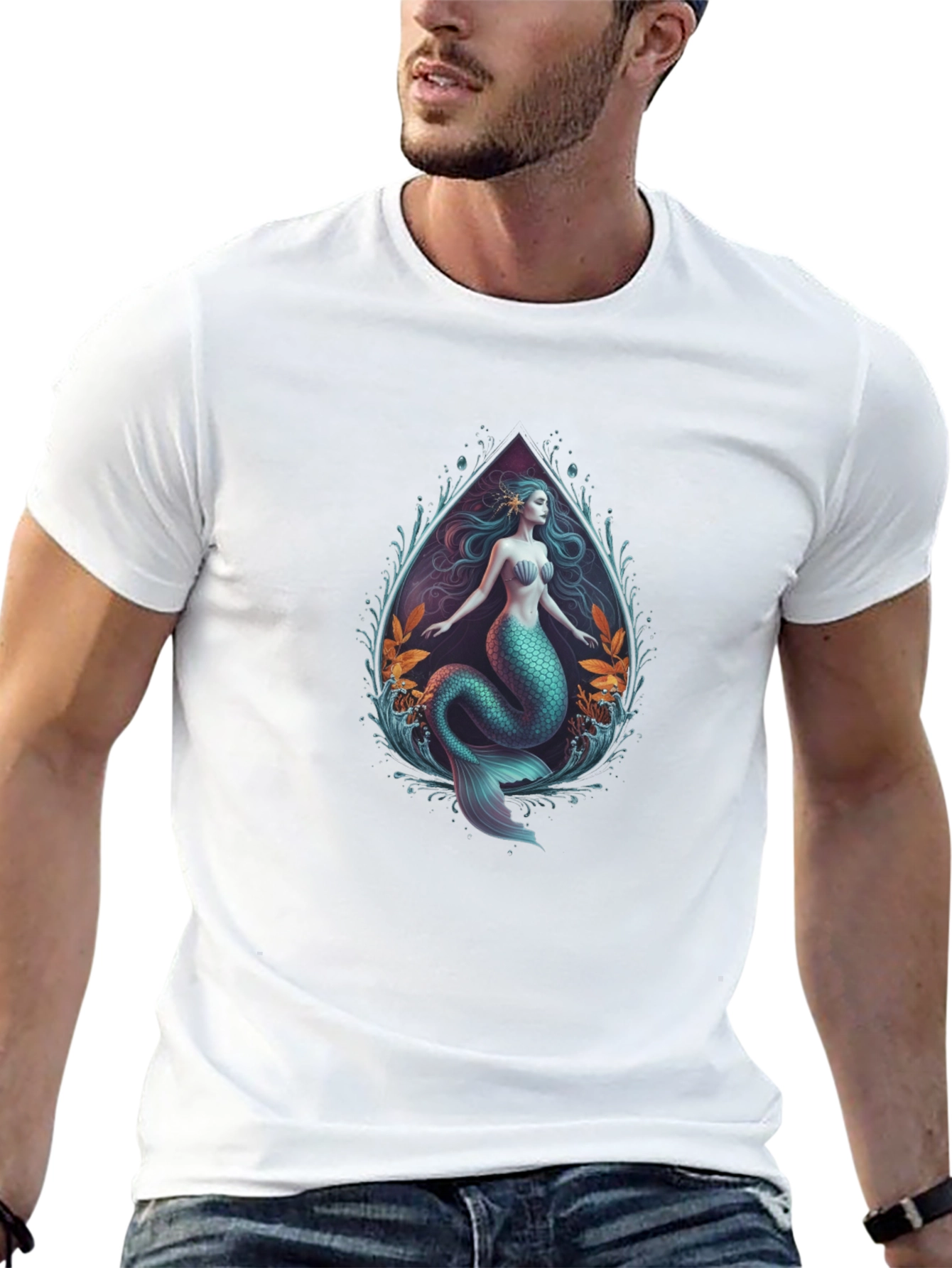 Mermaid Graphic Tee - Black Cotton Blend