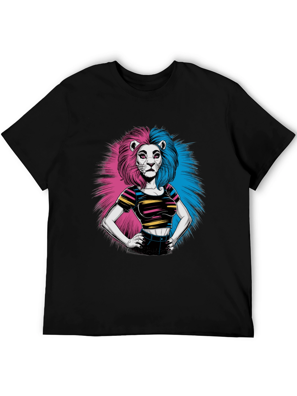 Lion Woman Graphic Print Black T-Shirt