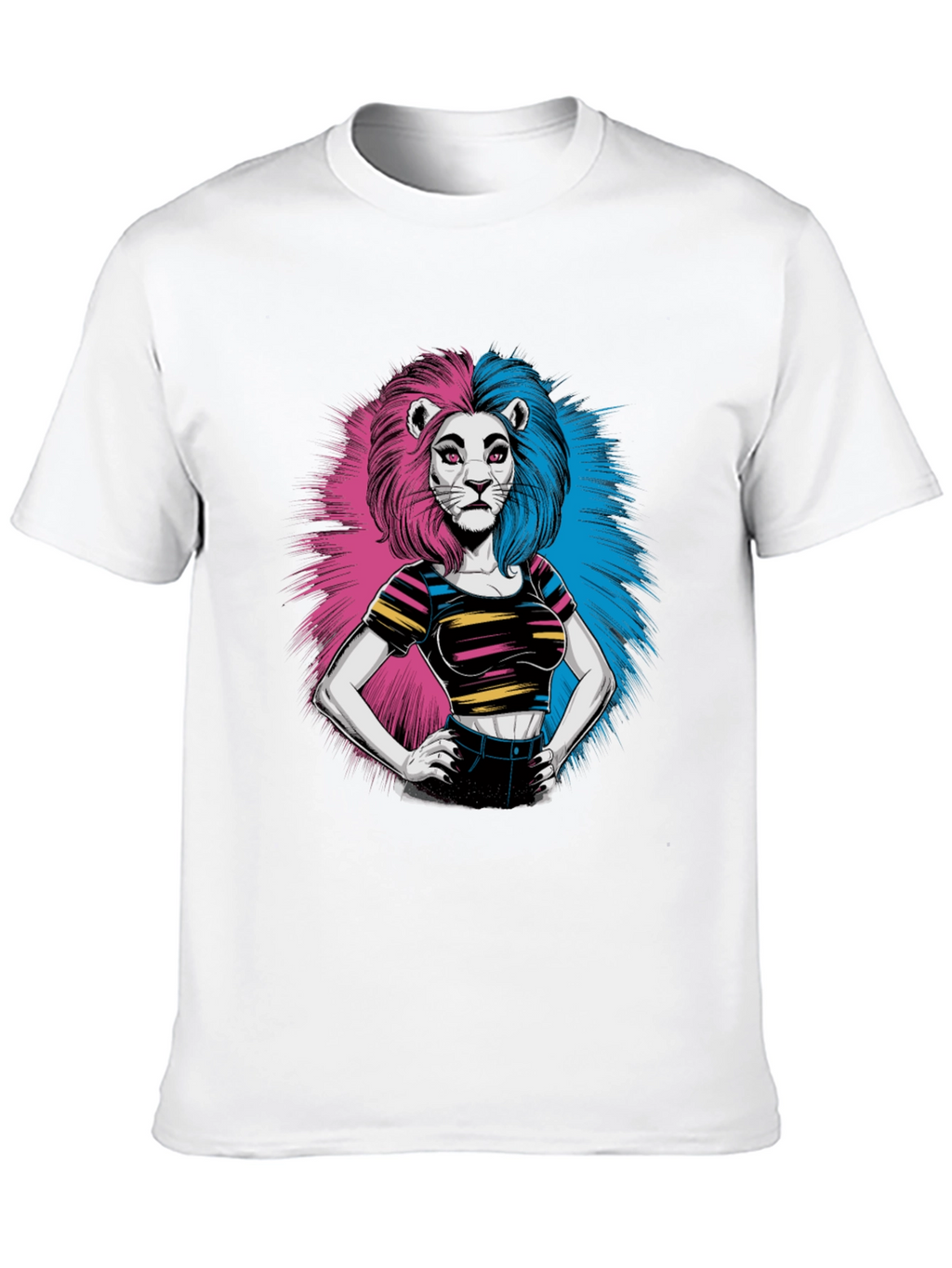 Lion Woman Graphic Print Black T-Shirt