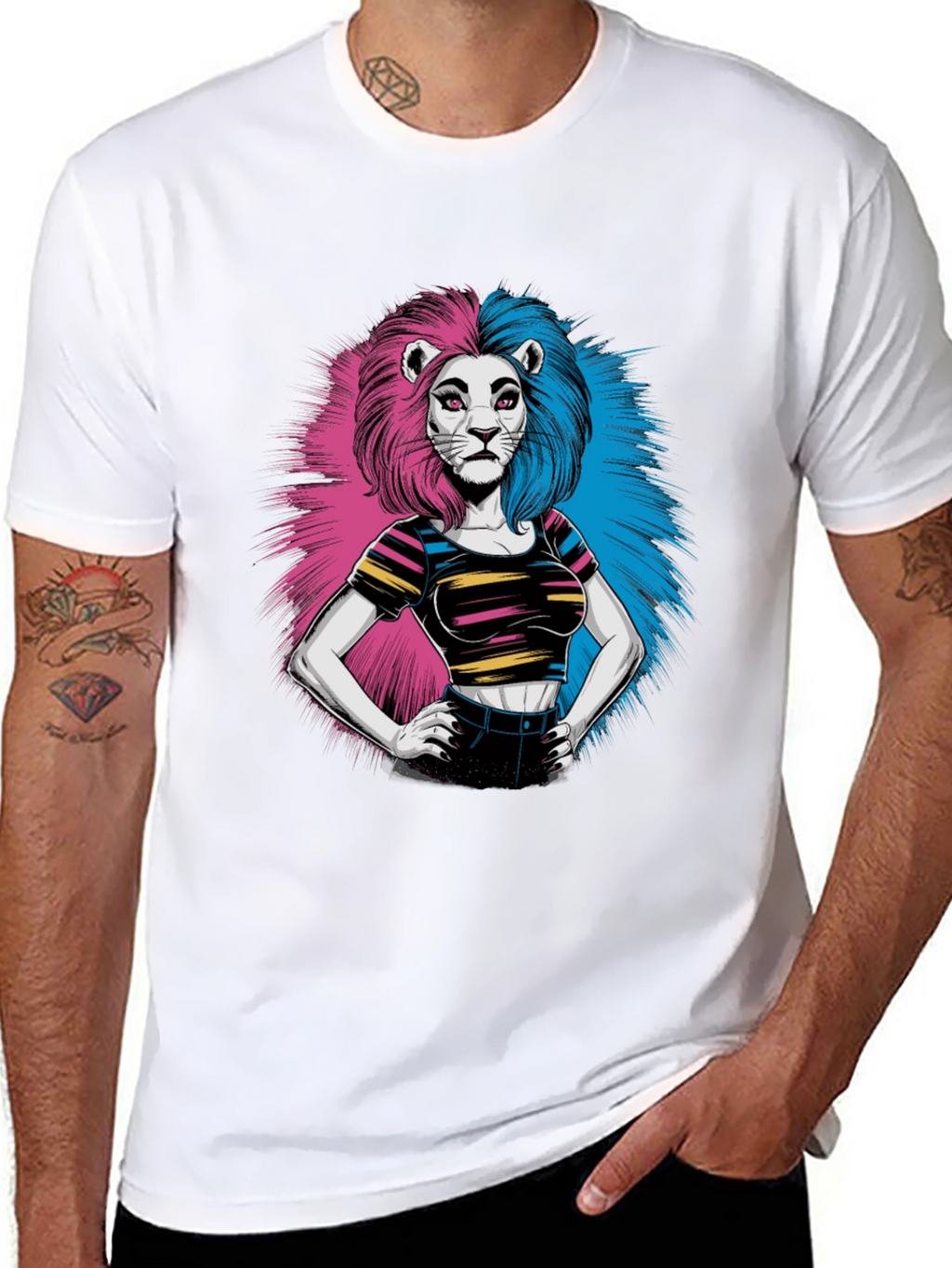Lion Woman Graphic Print Black T-Shirt