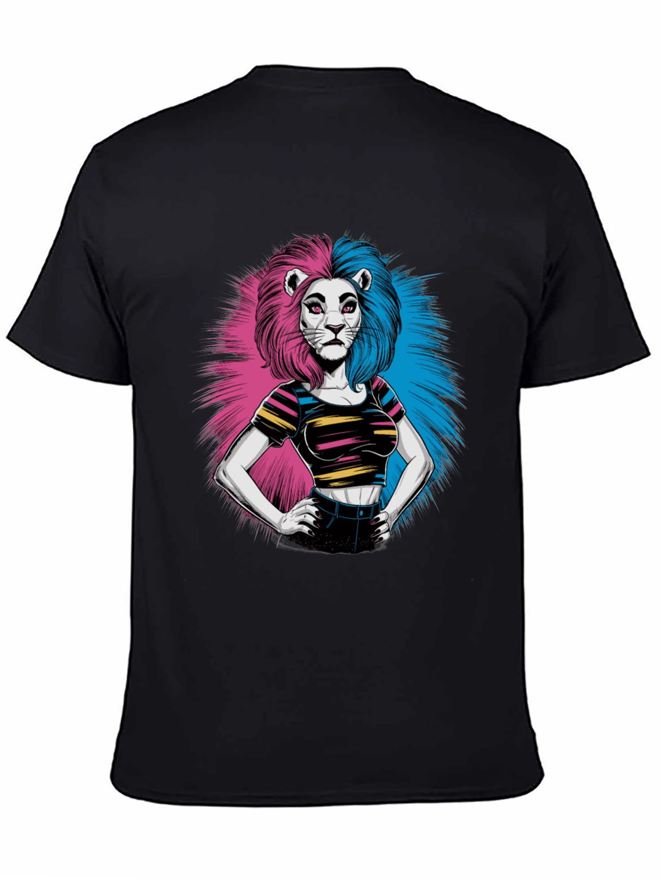 Lion Woman Graphic Print Black T-Shirt