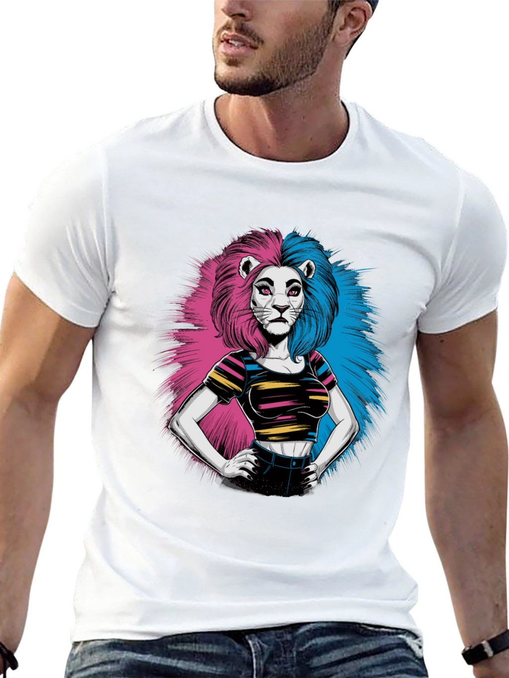 Lion Woman Graphic Print Black T-Shirt