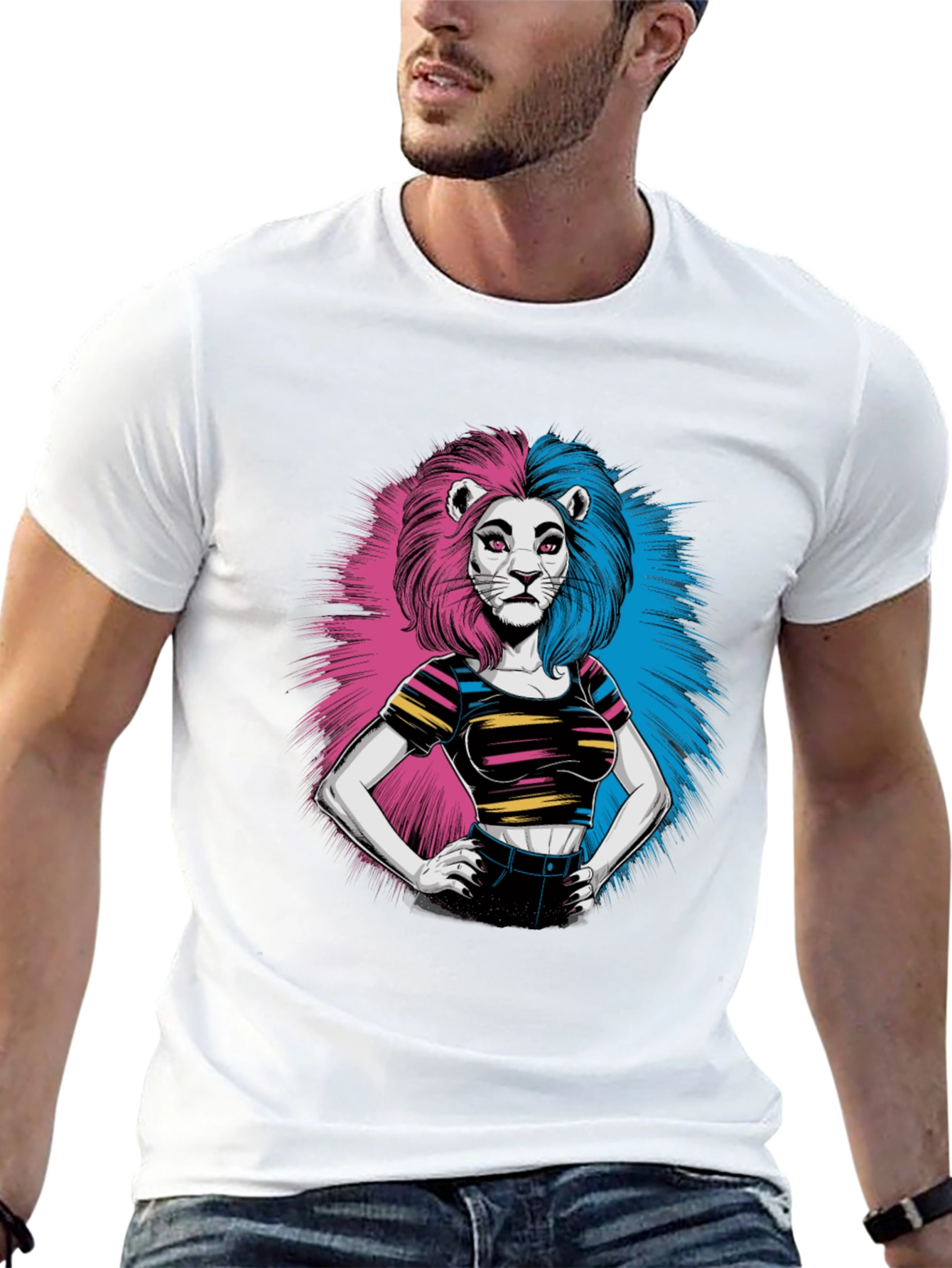 Lion Woman Graphic Print Black T-Shirt