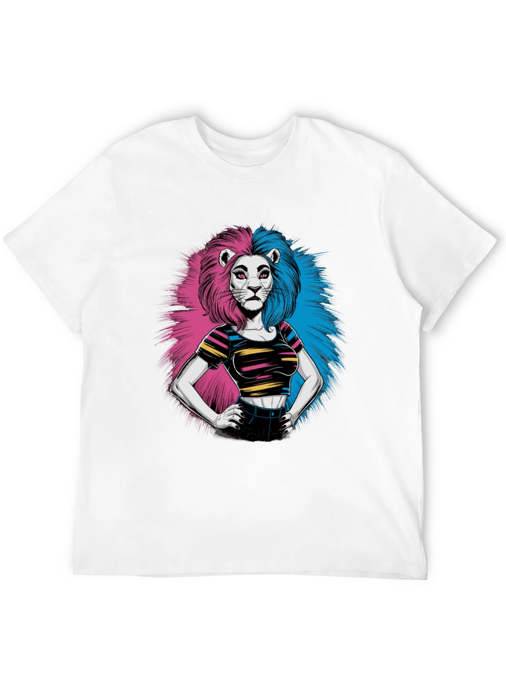 Lion Woman Graphic Print Black T-Shirt