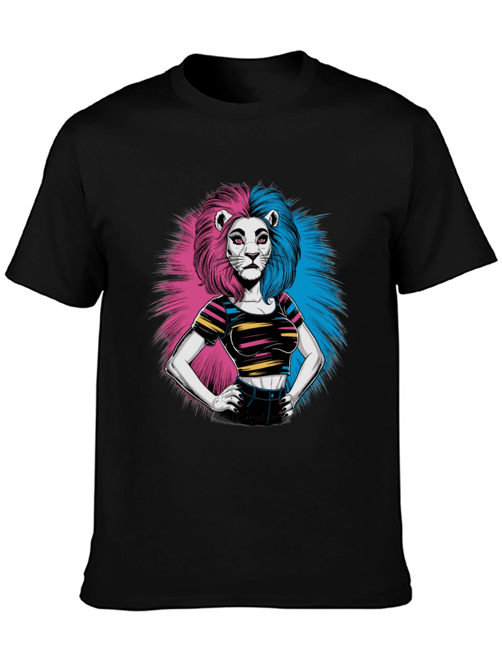 Lion Woman Graphic Print Black T-Shirt