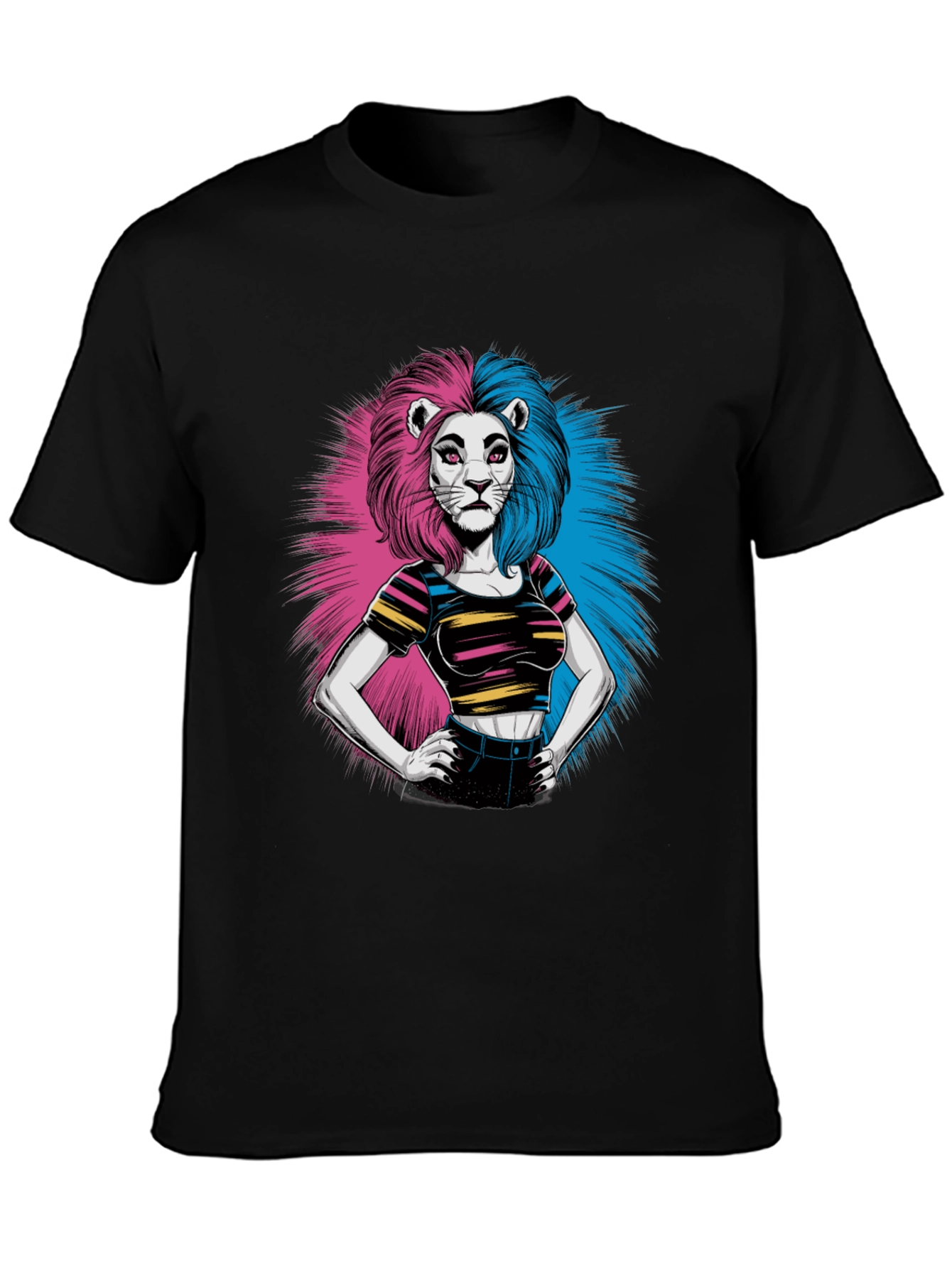 Lion Woman Graphic Print Black T-Shirt