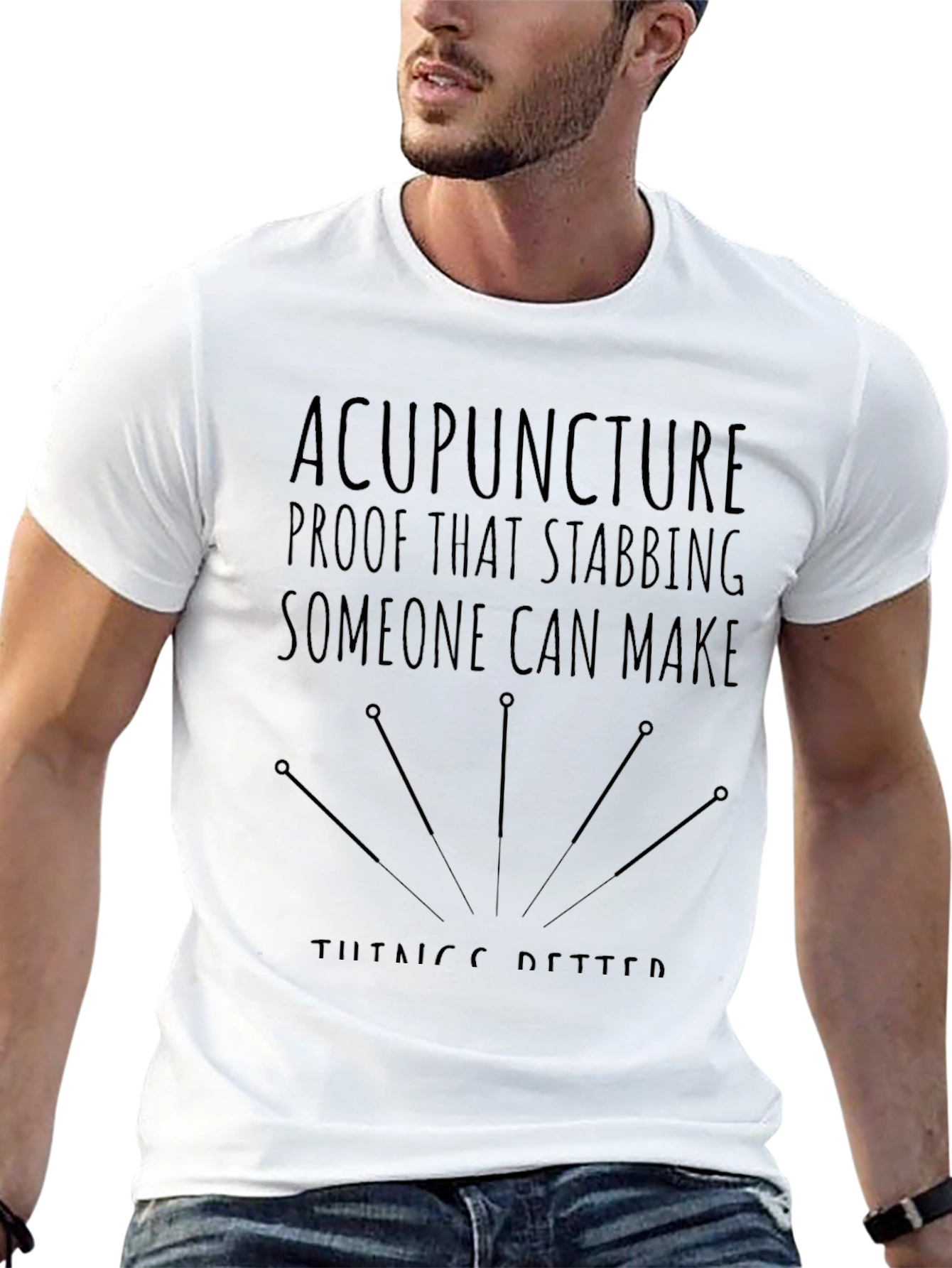 Acupuncture Stabbing Humor Graphic Tee - Black