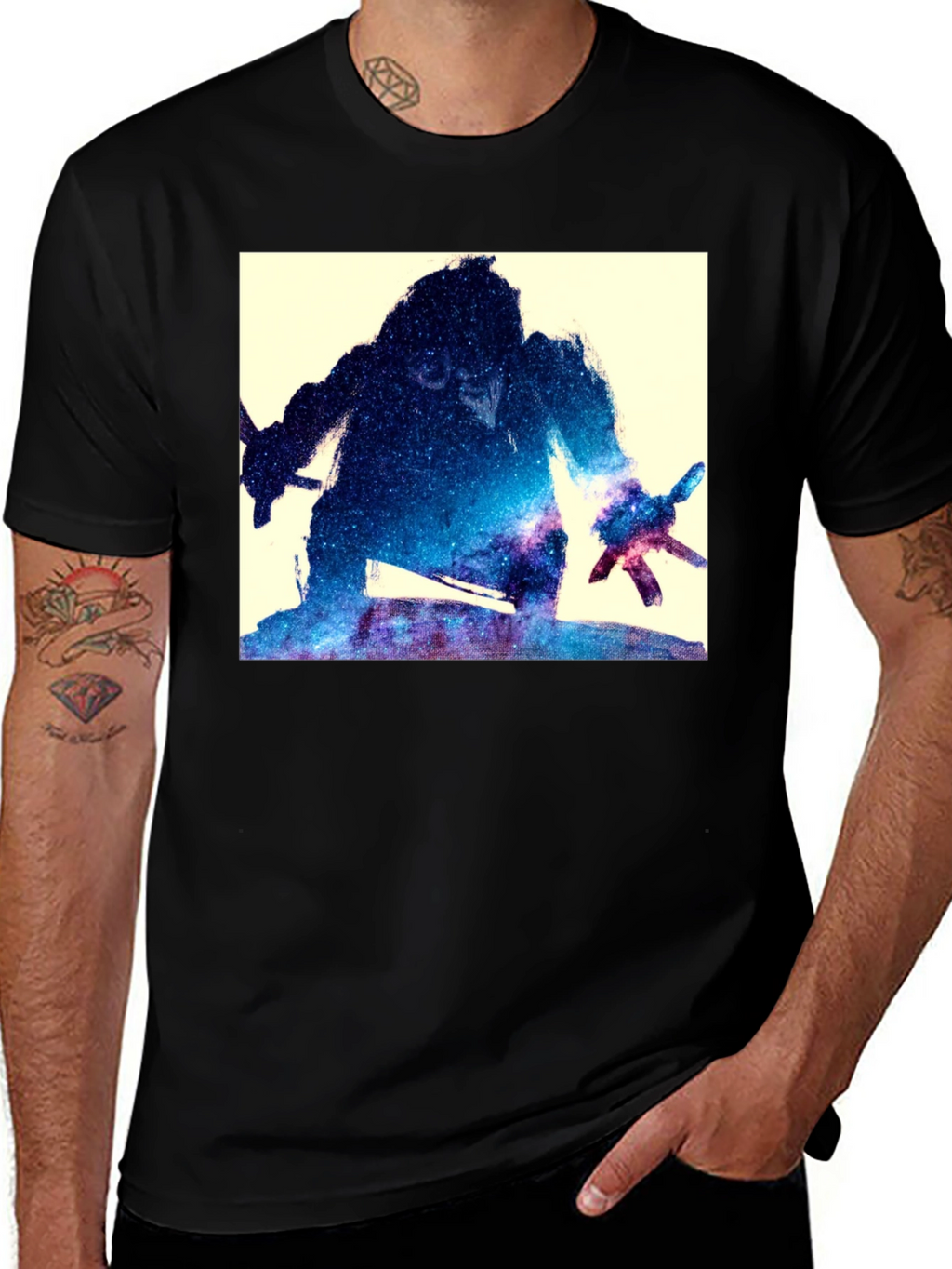 Galaxy Warrior Graphic Tee - Black Cotton Blend