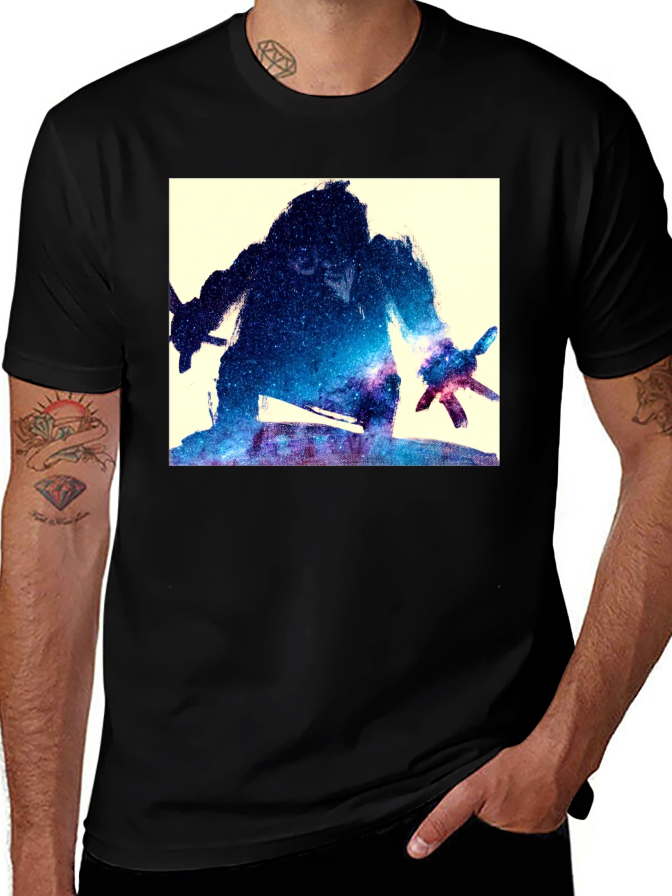 Galaxy Warrior Graphic Tee - Black Cotton Blend