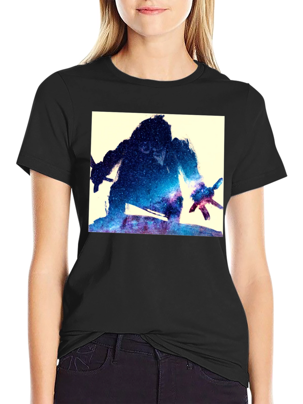 Galaxy Warrior Graphic Tee - Black Cotton Blend