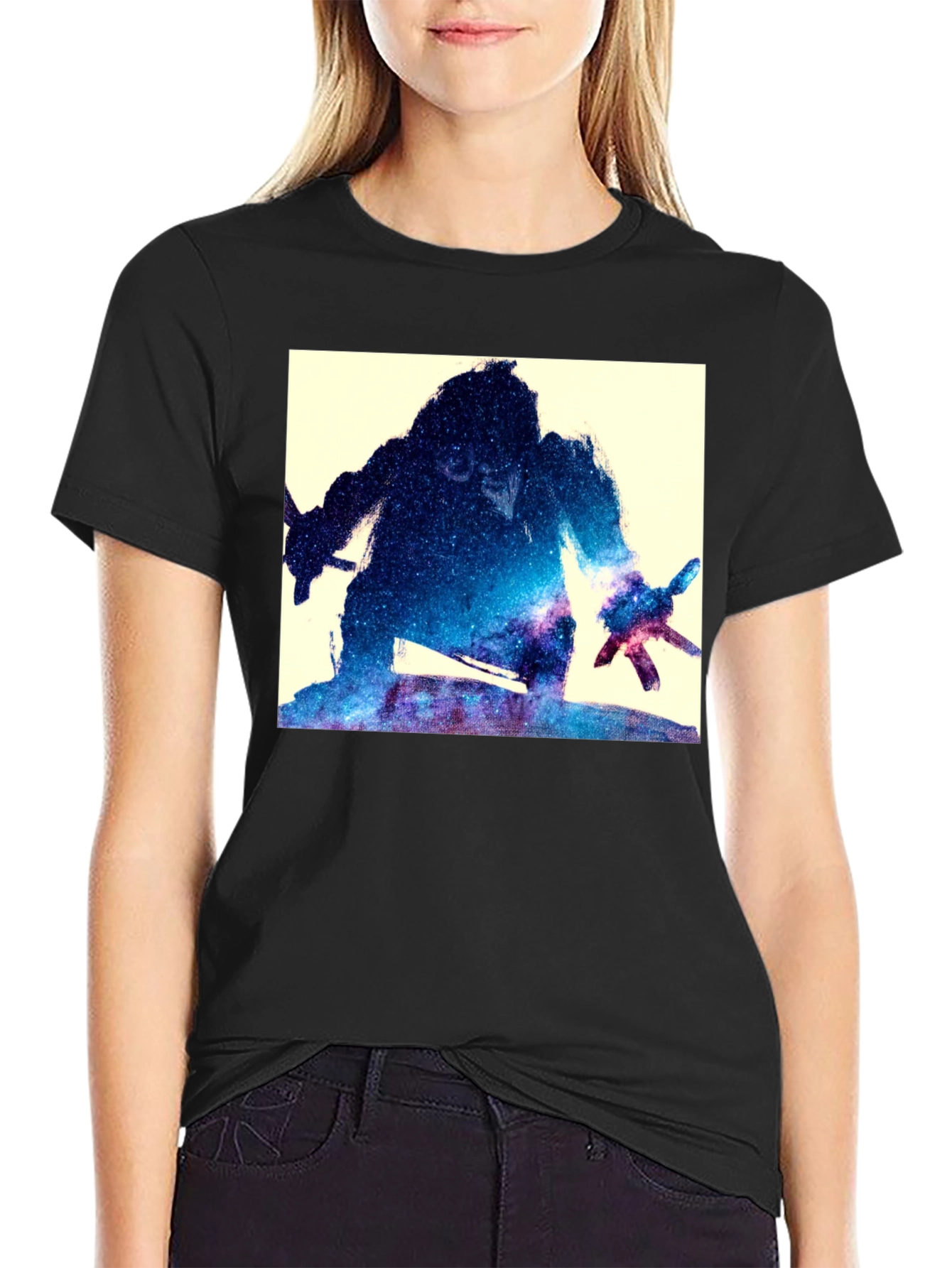 Galaxy Warrior Graphic Tee - Black Cotton Blend