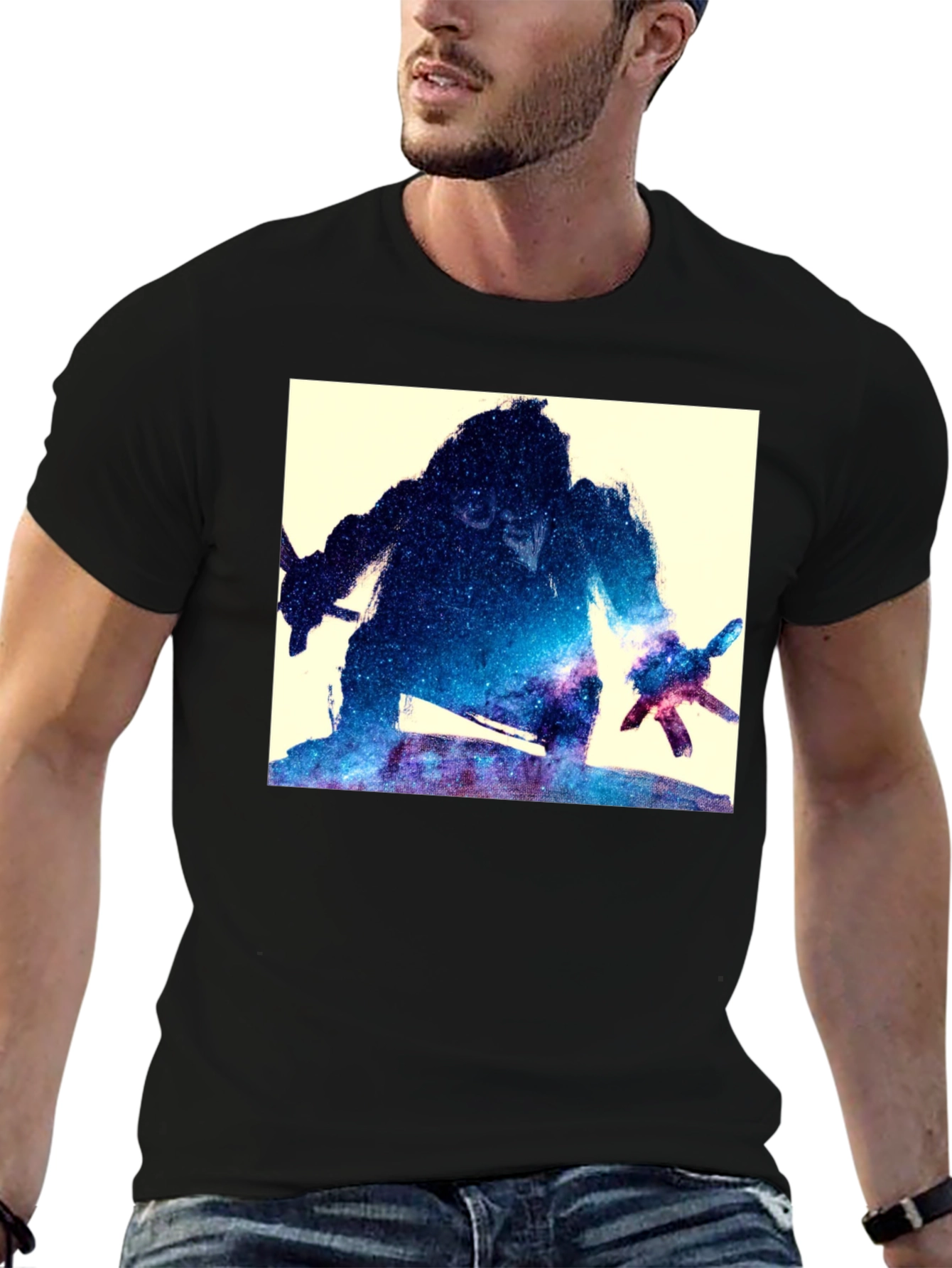 Galaxy Warrior Graphic Tee - Black Cotton Blend