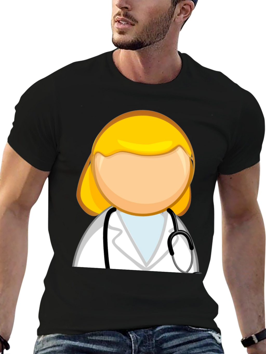 Cartoon Doctor Graphic T-Shirt - Unisex Black Tee