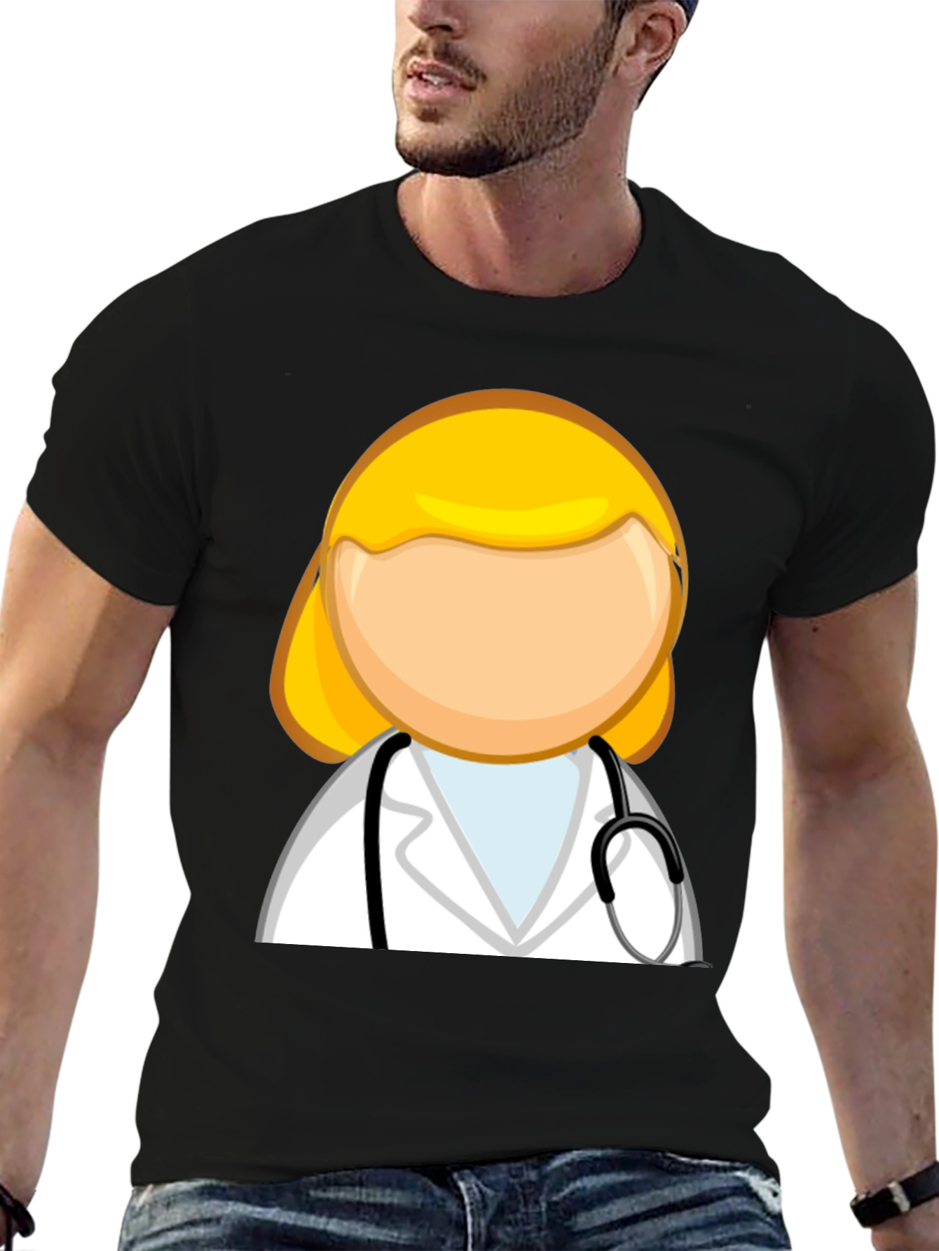 Cartoon Doctor Graphic T-Shirt - Unisex Black Tee
