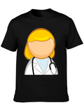 Cartoon Doctor Graphic T-Shirt - Unisex Black Tee