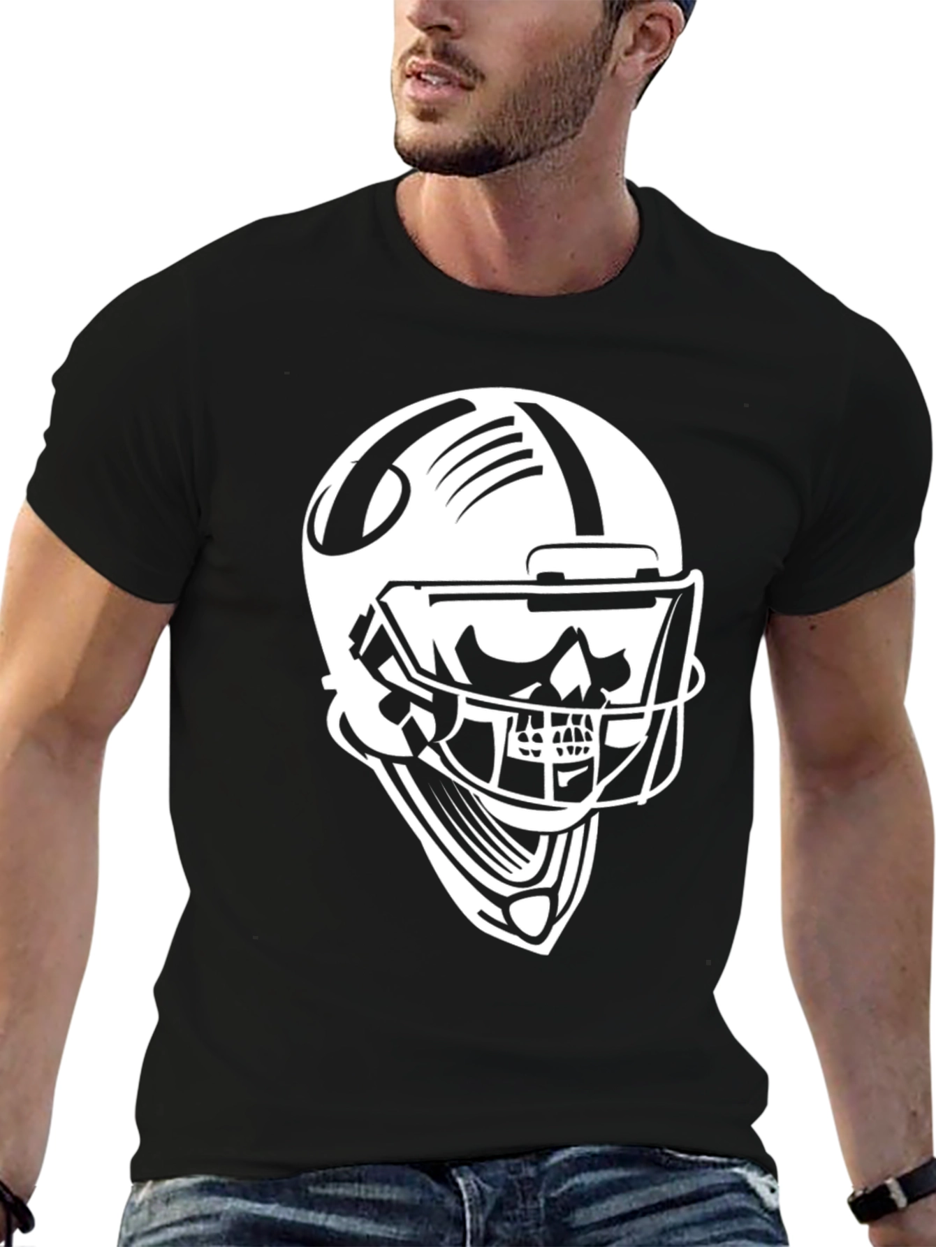 Skull Football Helmet Graphic T-Shirt
