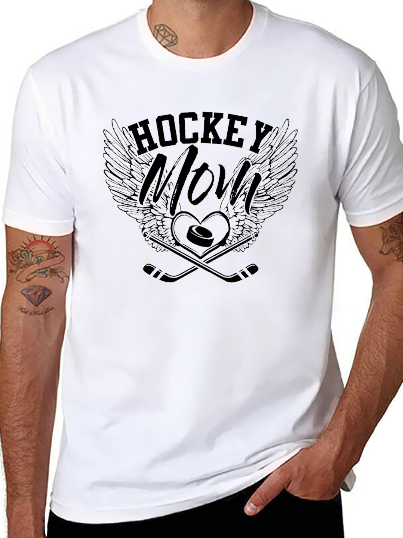 Hockey Mom T-Shirt - Wings & Sticks Design