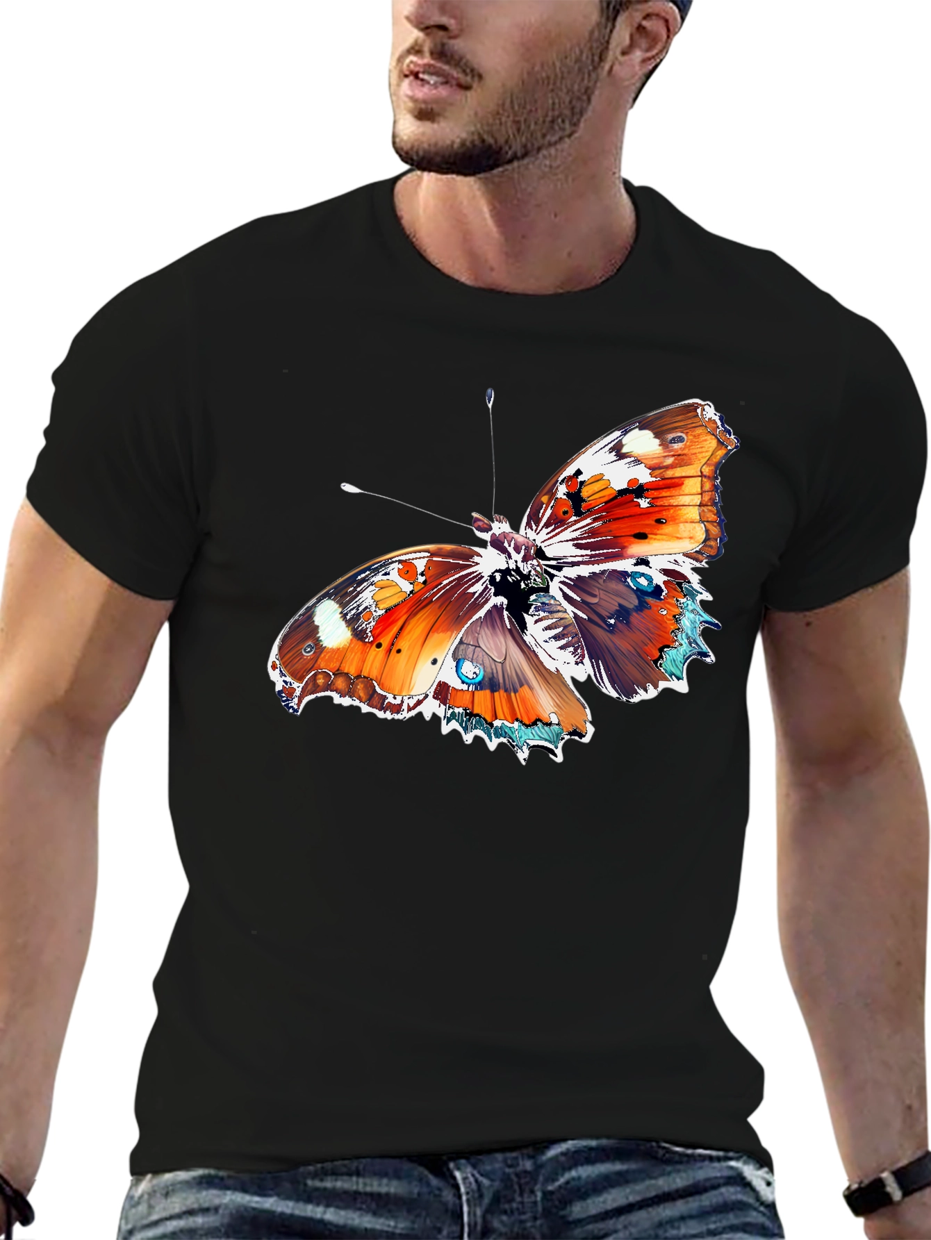 Butterfly Graphic Tee - Bold Black Cotton T-Shirt
