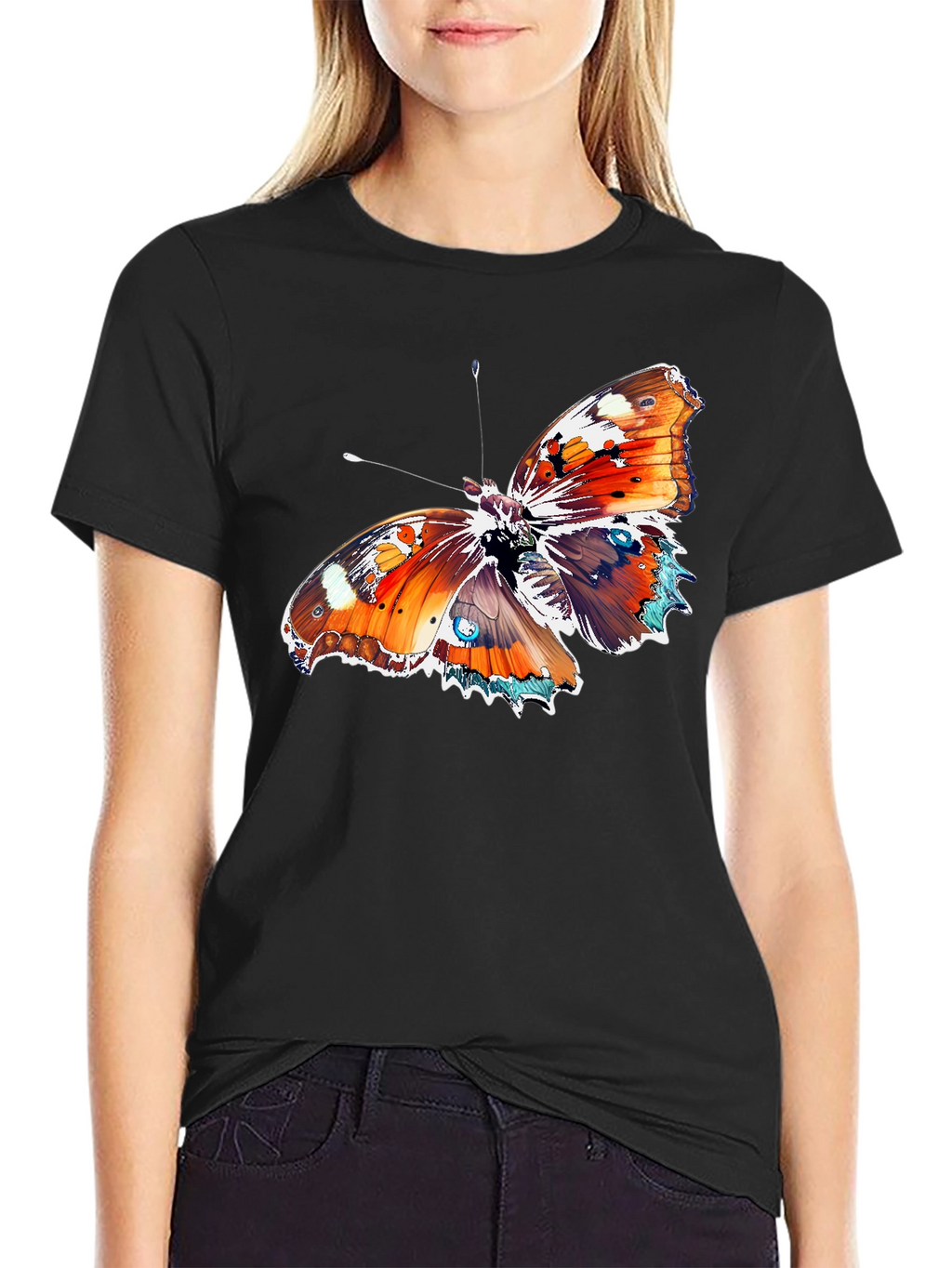 Butterfly Graphic Tee - Bold Black Cotton T-Shirt