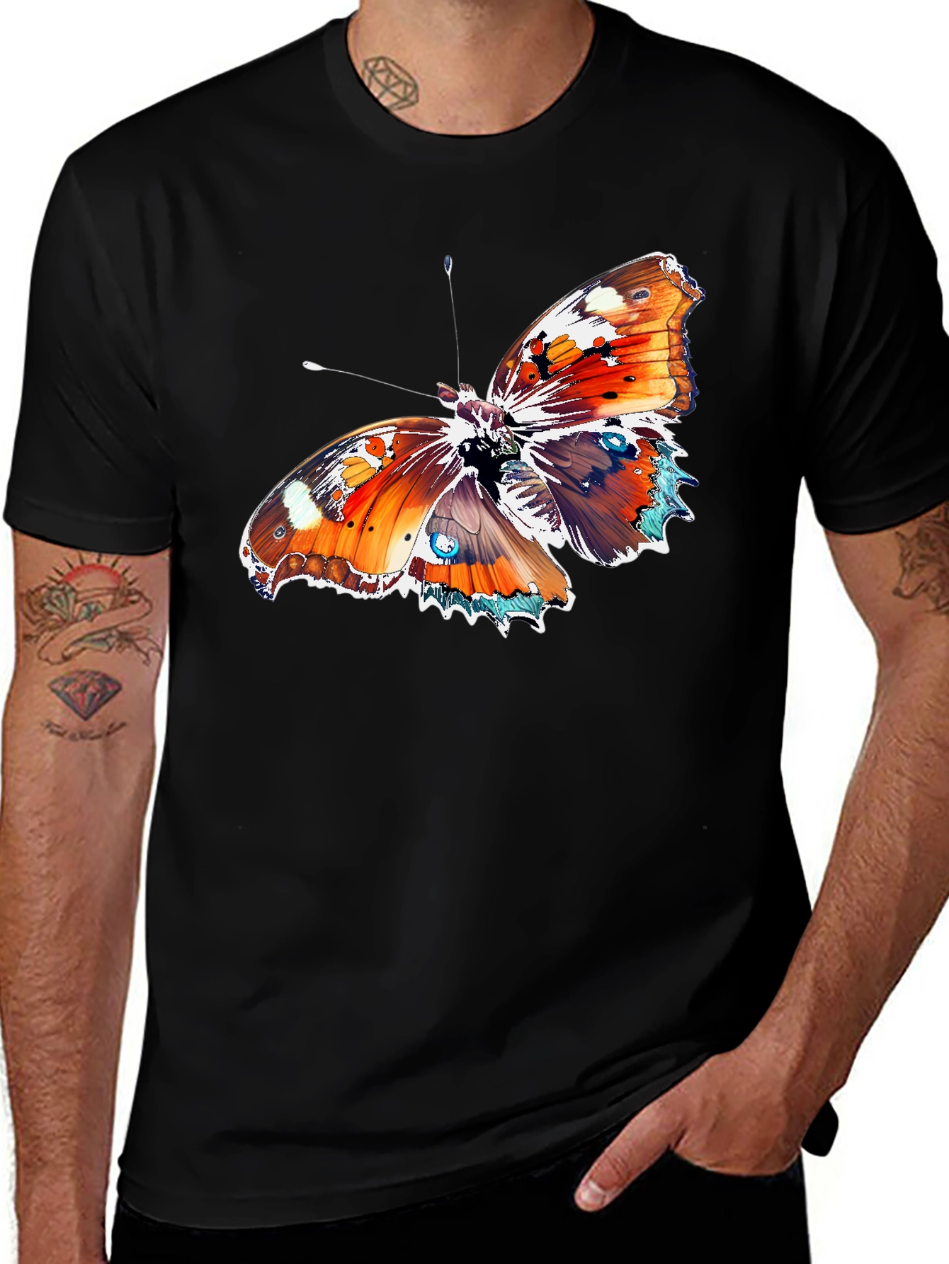 Butterfly Graphic Tee - Bold Black Cotton T-Shirt