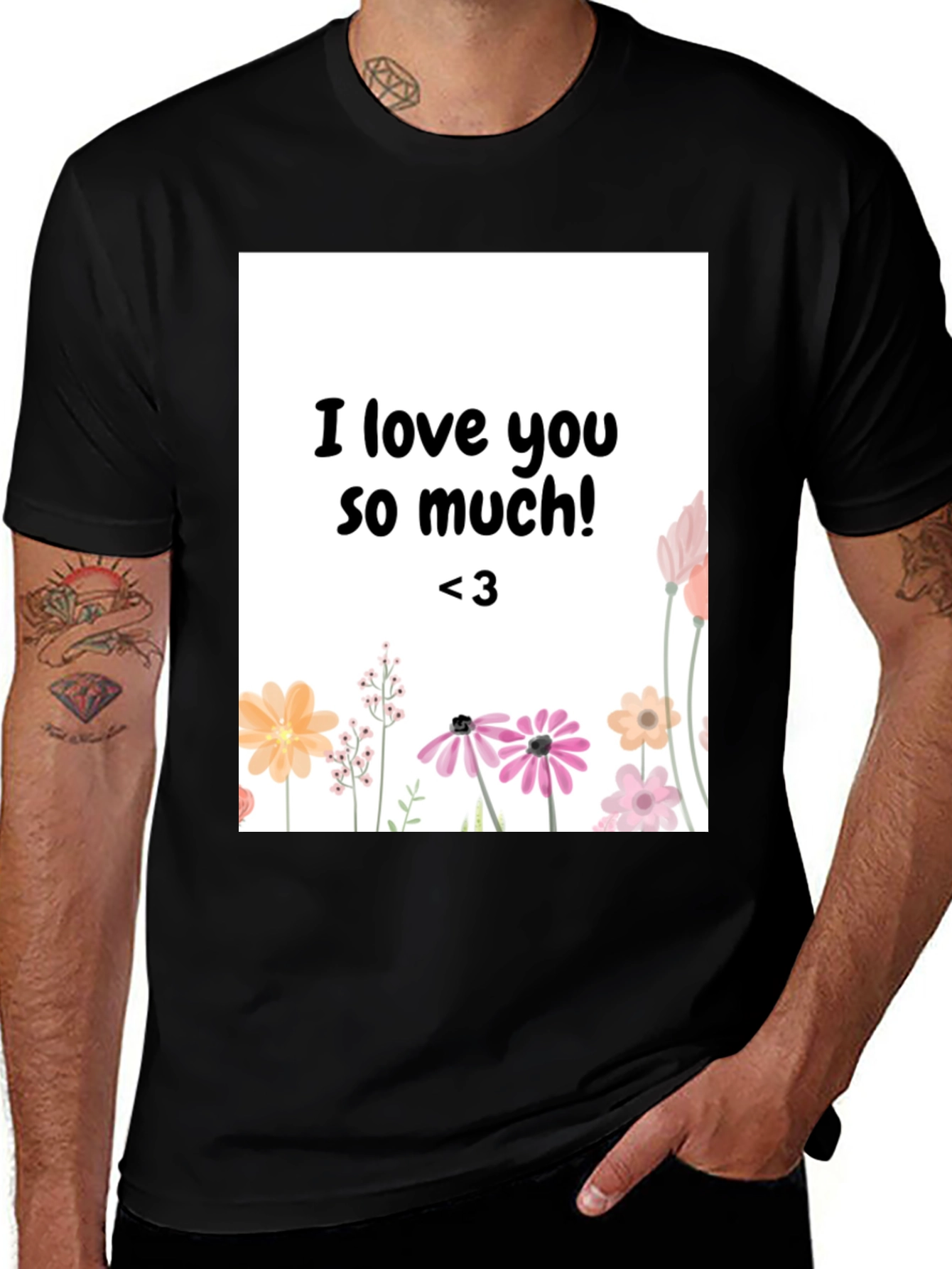I Love You So Much Floral Graphic Tee - Black