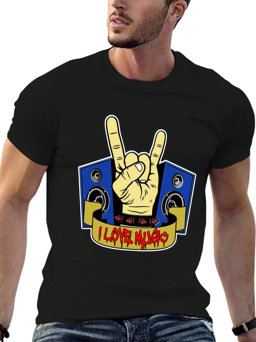 I Love Music Rock Hand T-Shirt