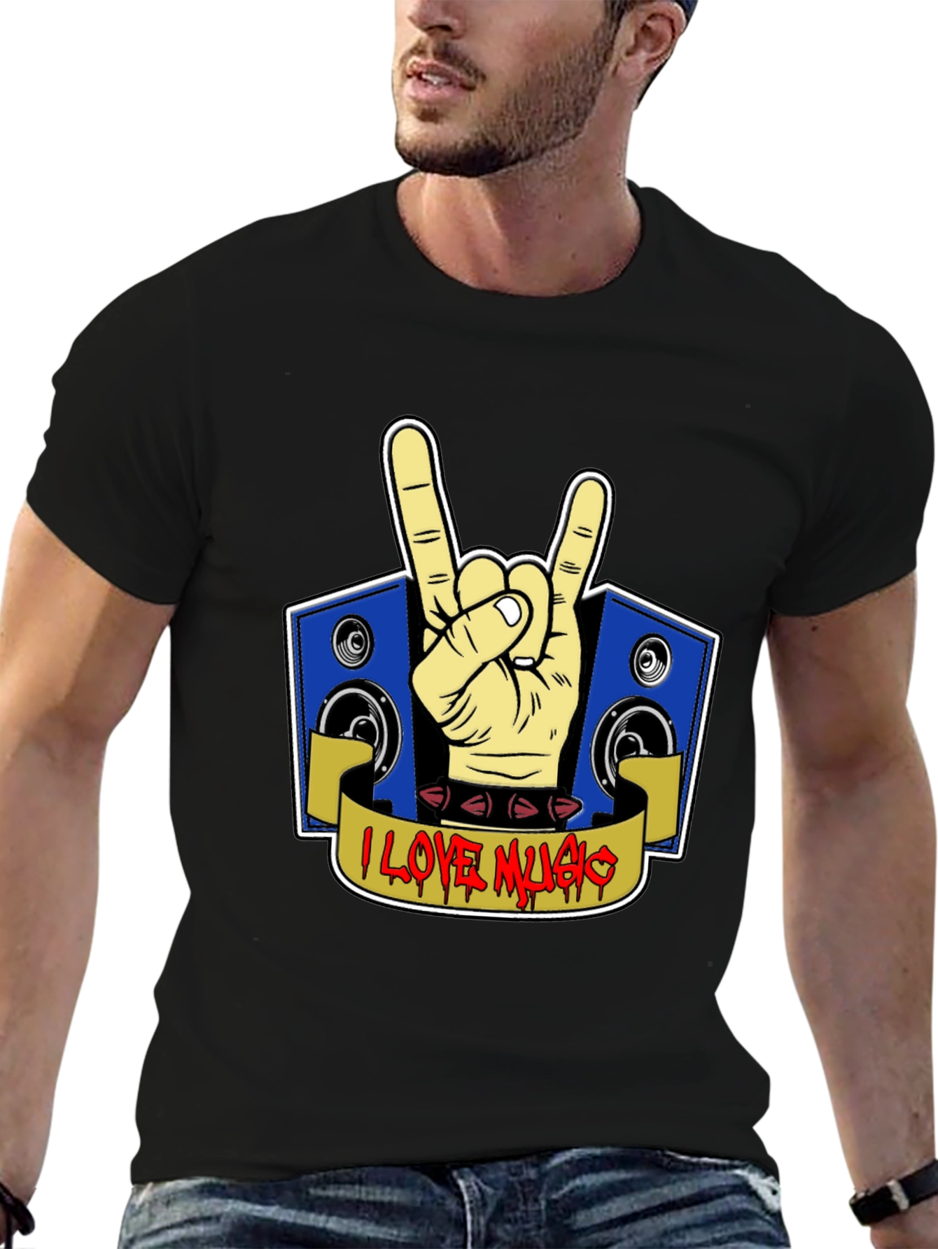 I Love Music Rock Hand T-Shirt